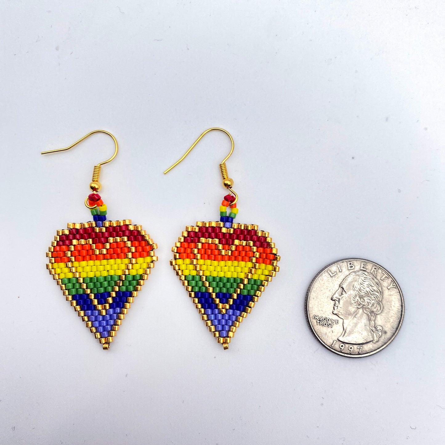 Beaded Glass Heart Pride Rainbow Earrings