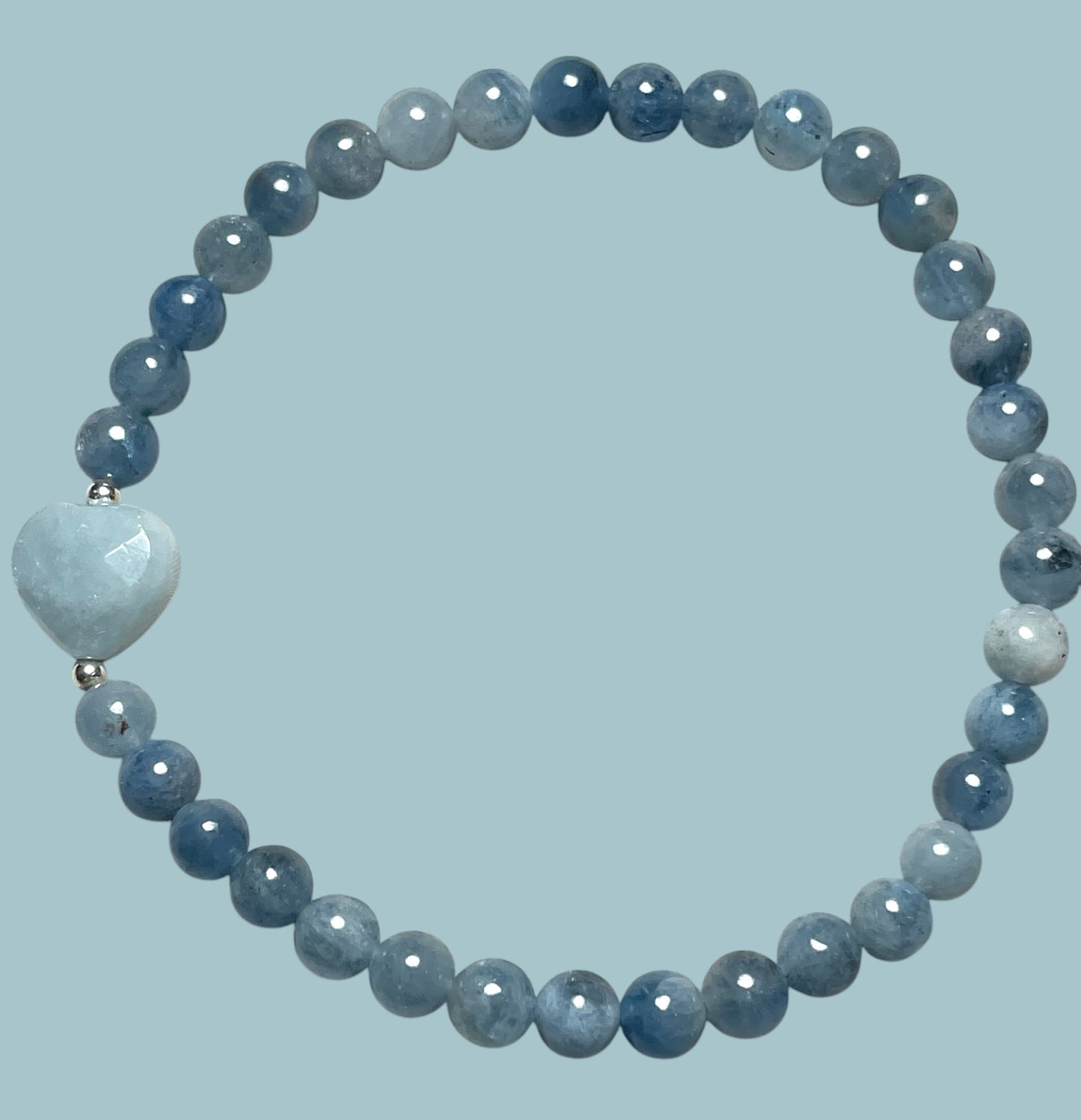 Aquamarine Heart Bracelet with Sterling Silver