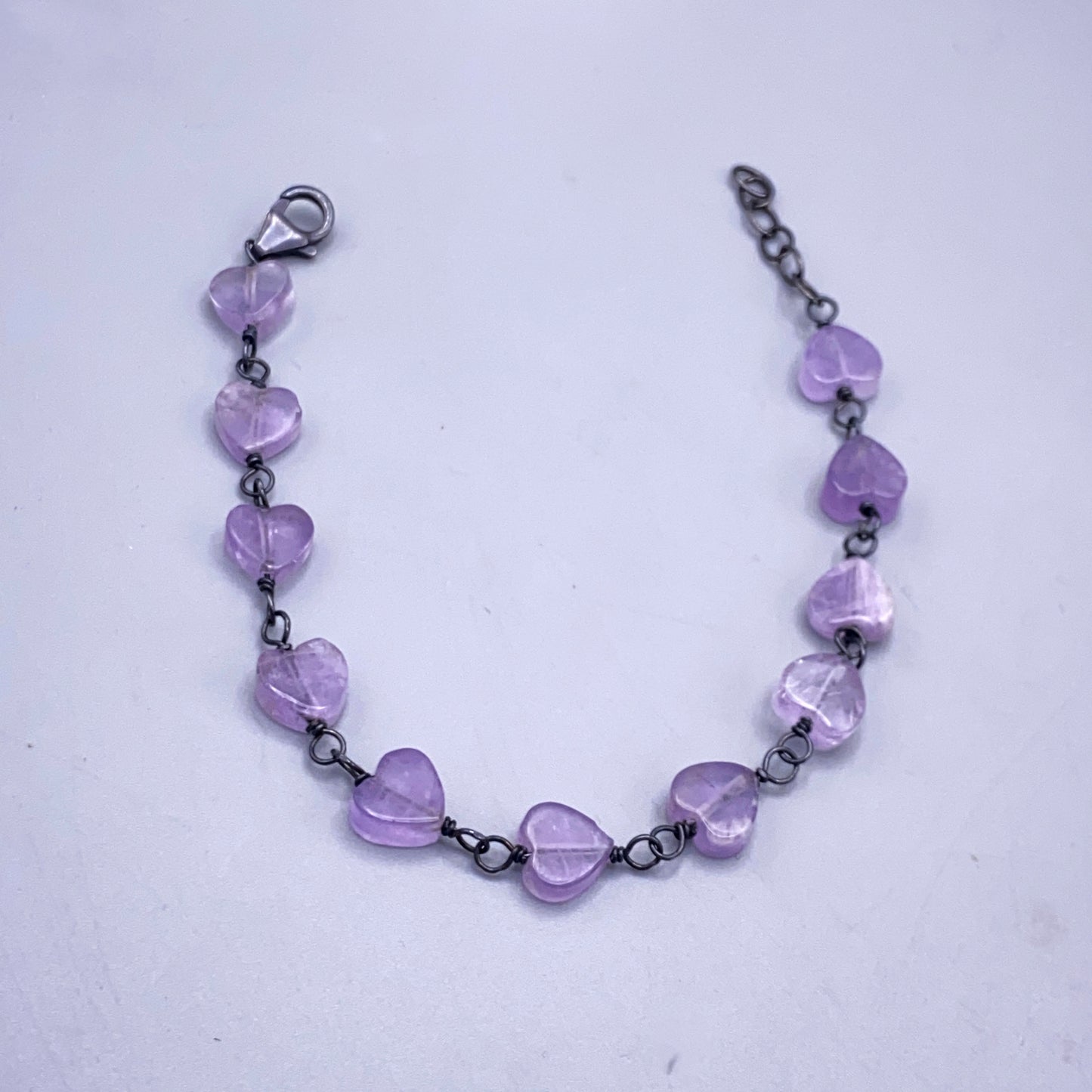 Amethyst Heart and Sterliing Silver Bracelet