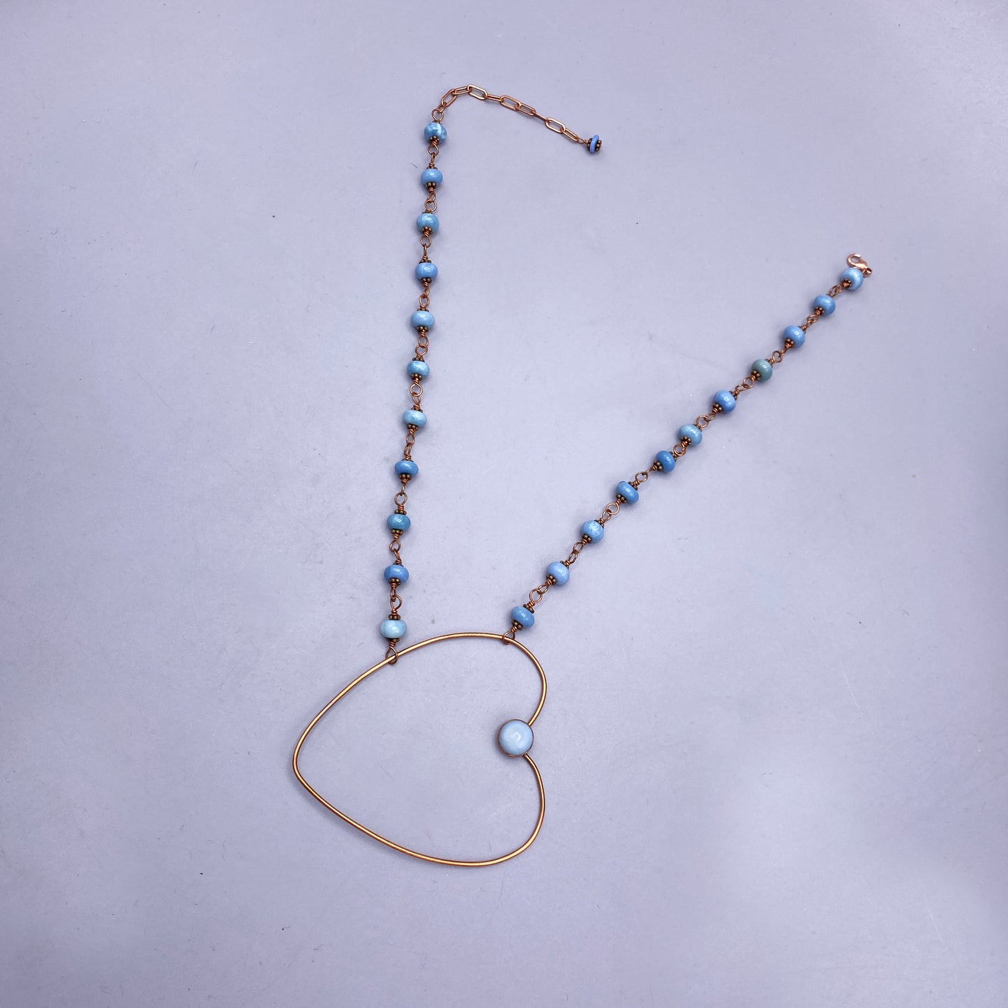 Blue Opal and Copper Heart Necklace