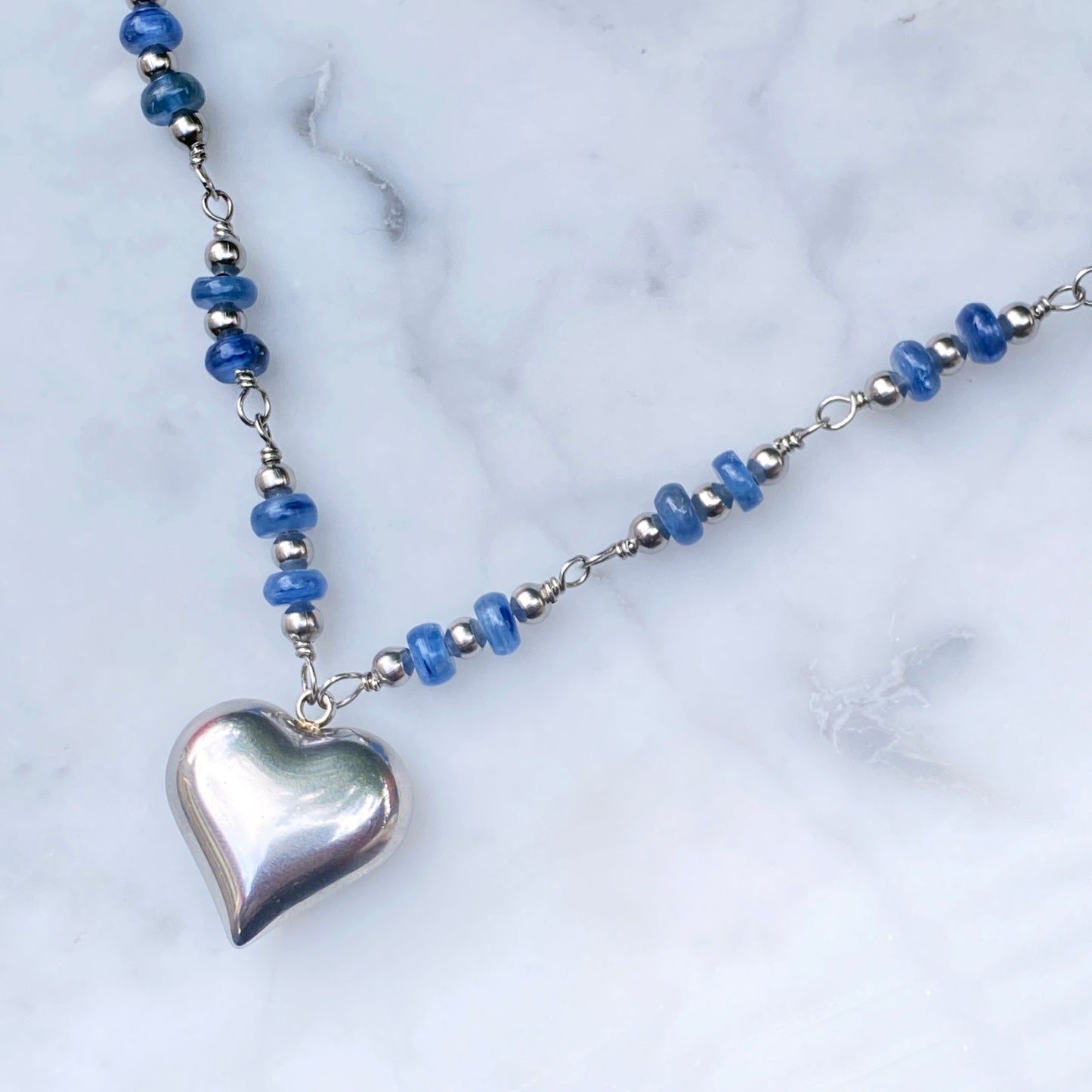 Kyanite And Stainless Steel Heart Necklace