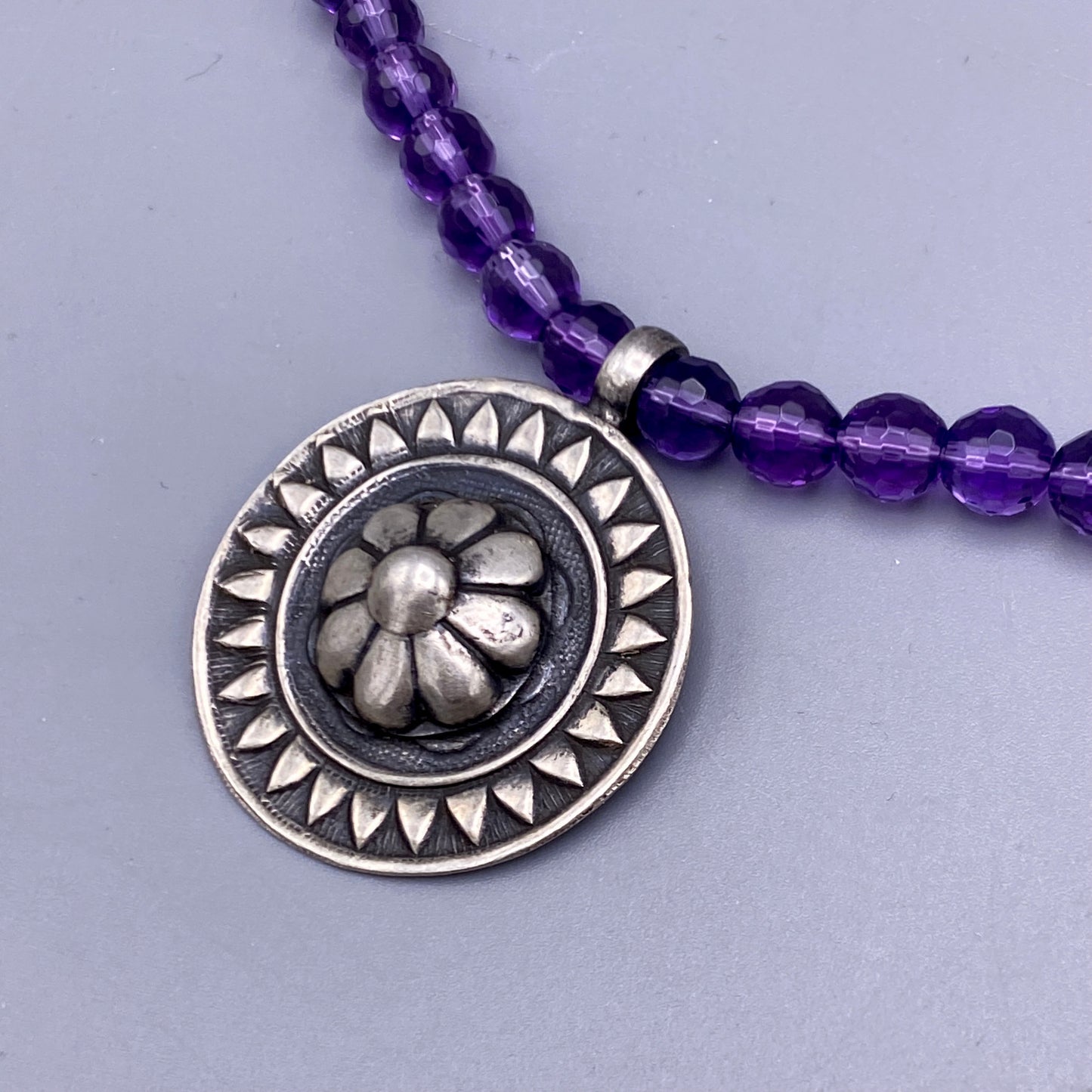 Amethyst Gemstone and Flower Beaded Necklace