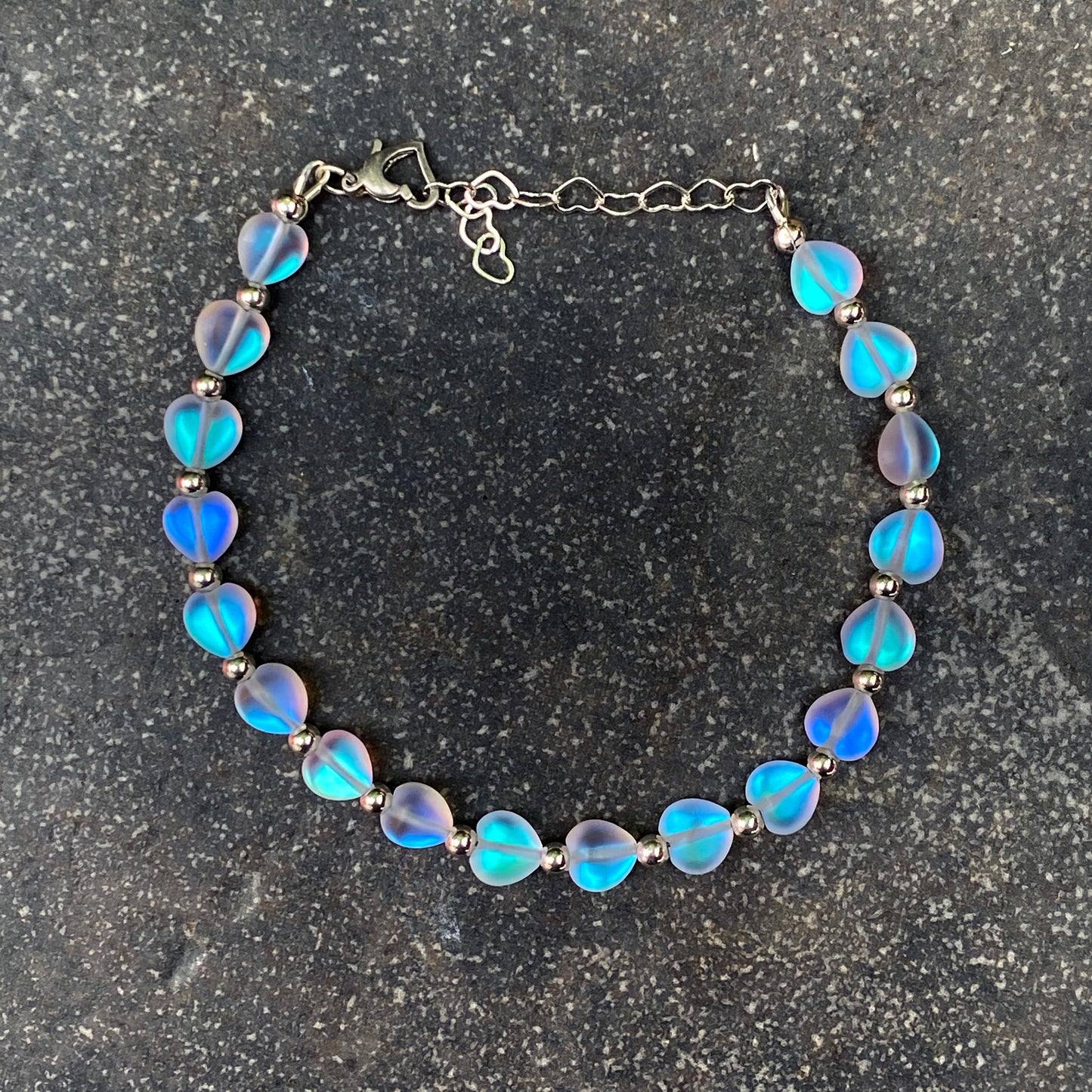 Quartz Heart gemstone and Sterling Silver Anklet