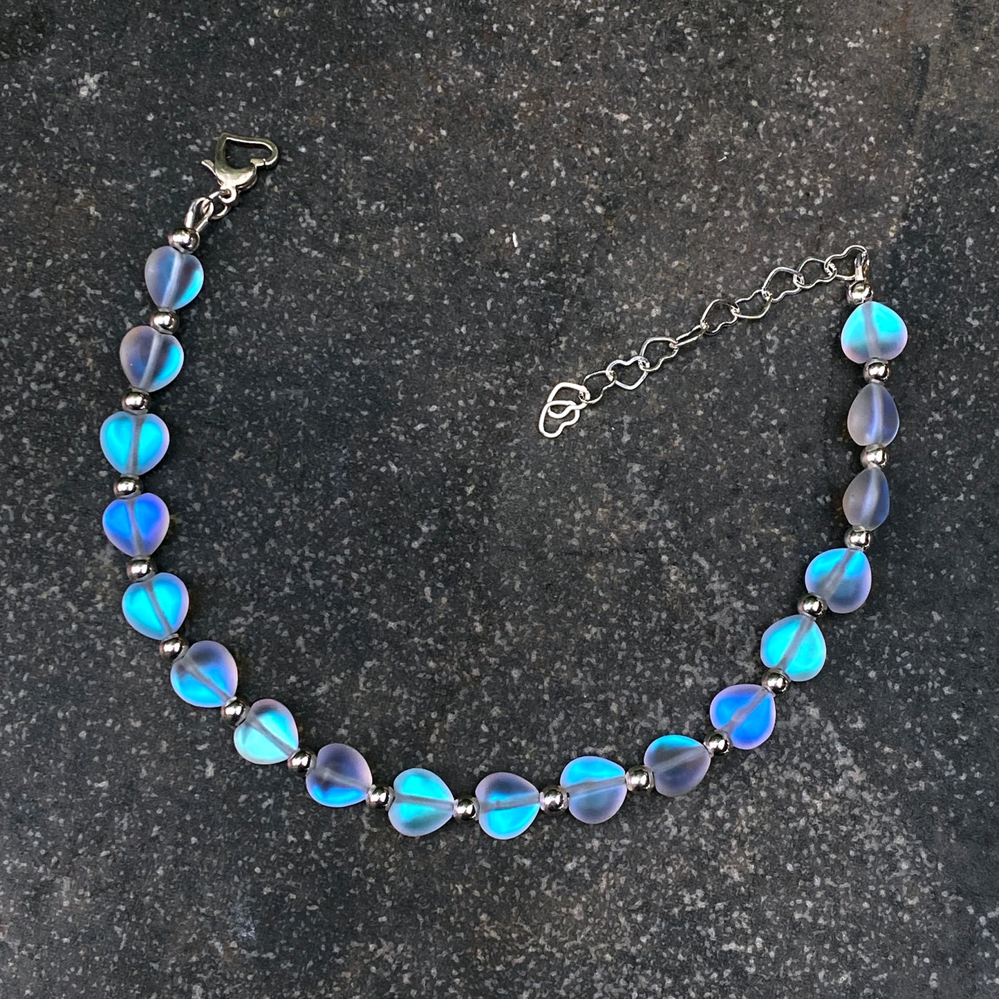 Quartz Heart gemstone and Sterling Silver Anklet