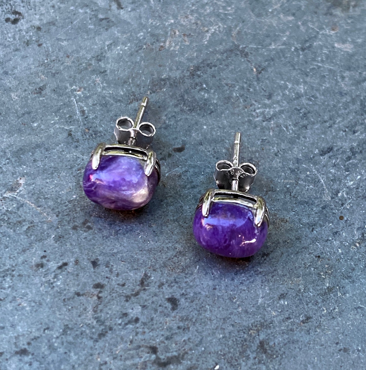Charoite gemstone stud earrings