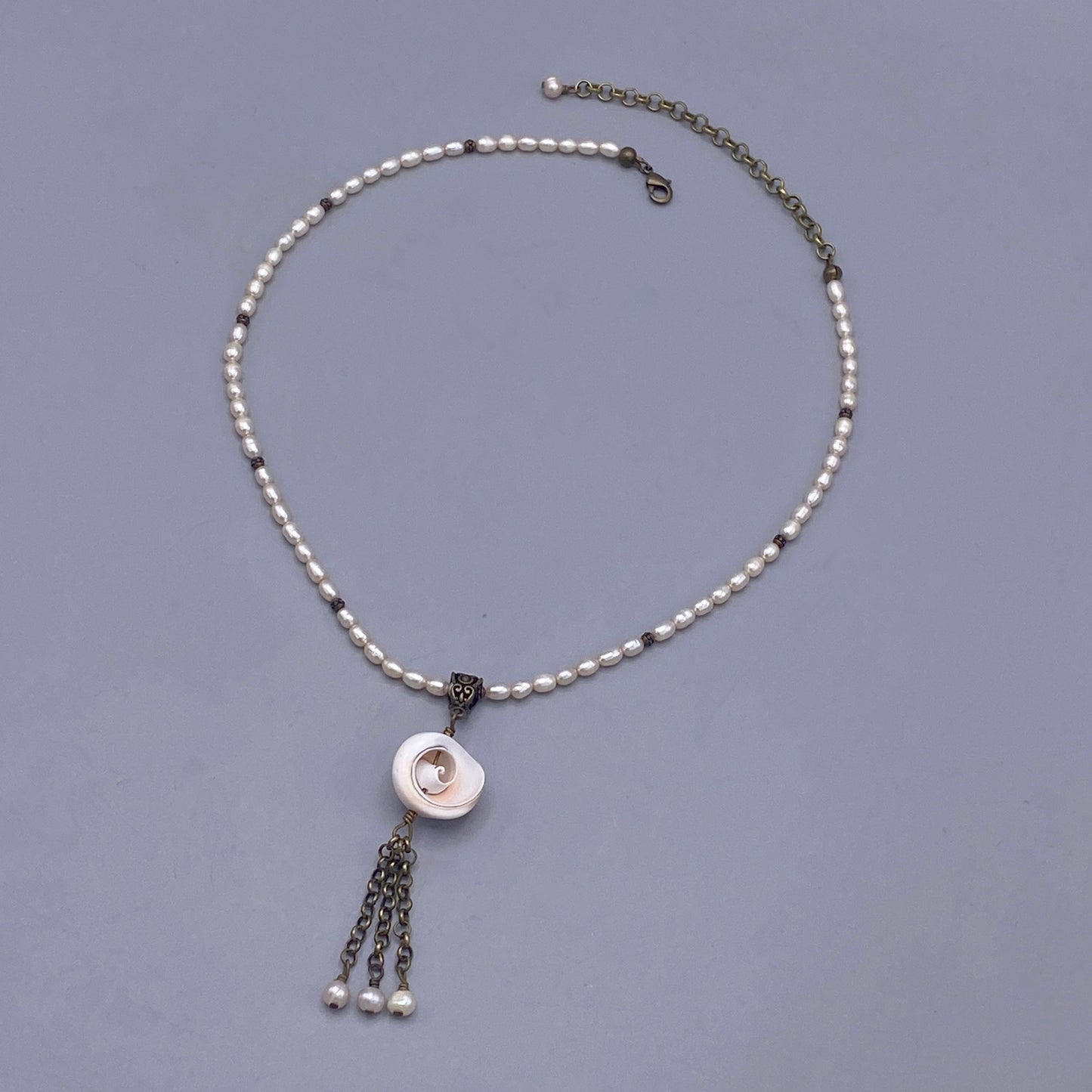 Shell Pendant Tassel on Pearl Beaded Necklace