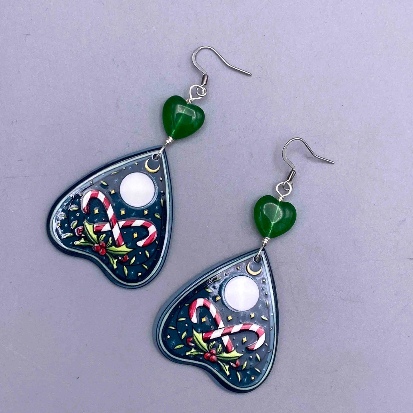 Jade Hearts and a Subtle Witchy Christmas Dangle Earrings