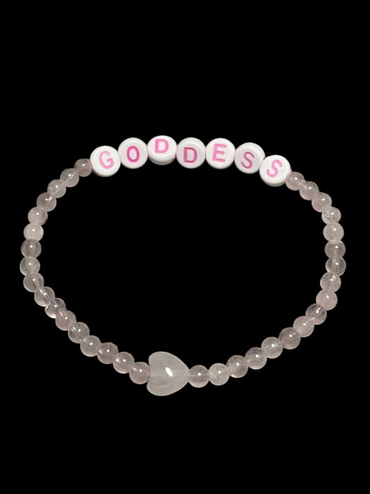 Rose Quartz Goddess and Heart Bracelet