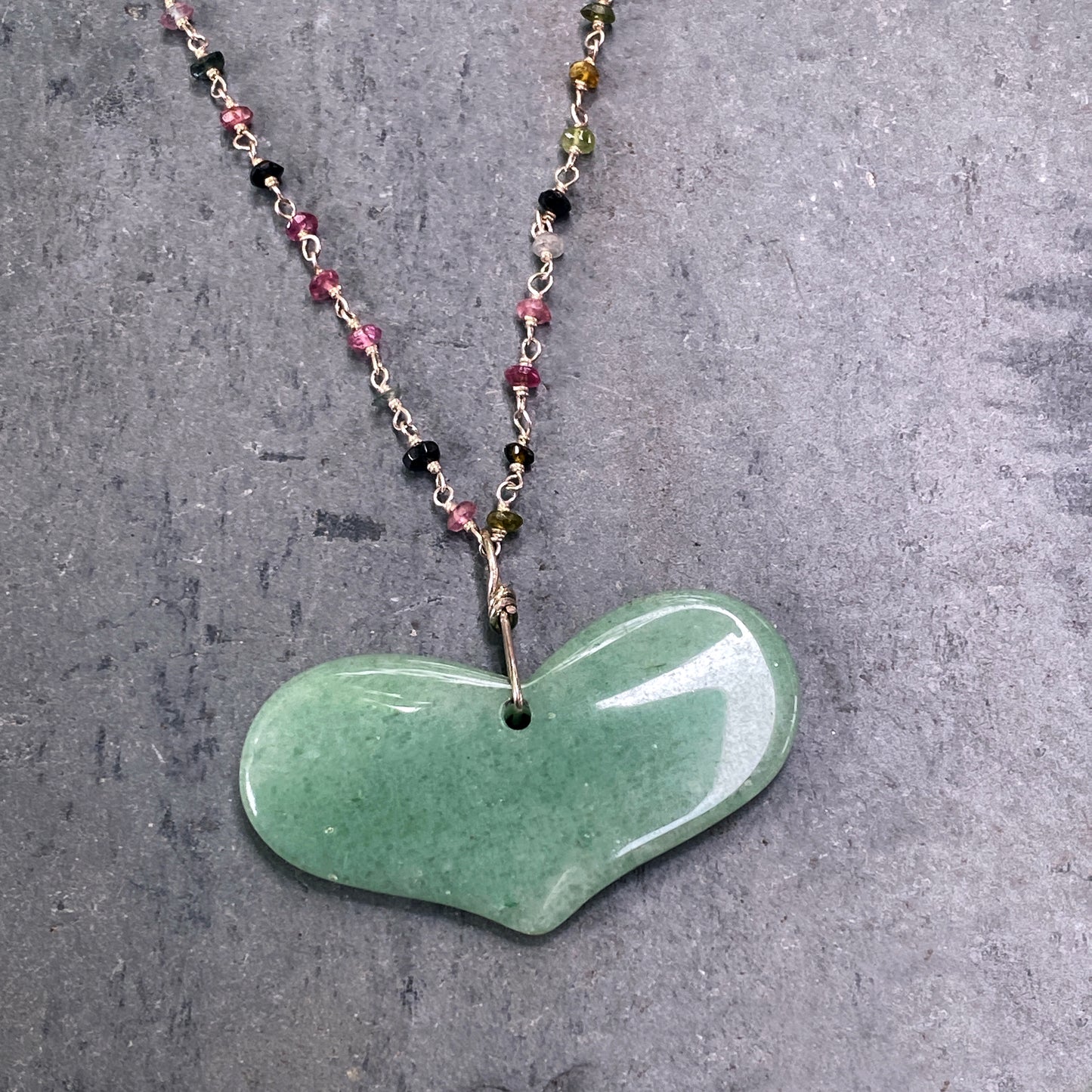 Green Aventurine gemstone Heart chain Necklace