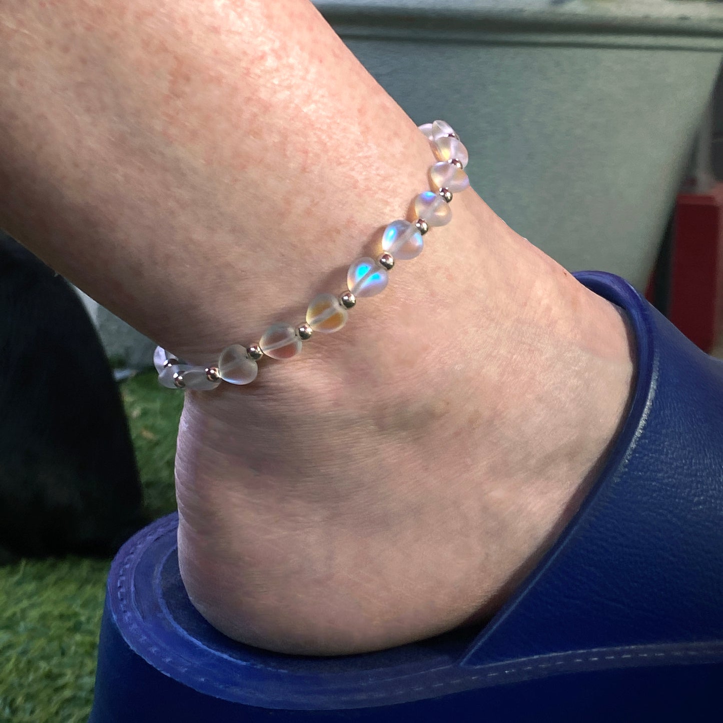 Quartz Heart gemstone and Sterling Silver Anklet