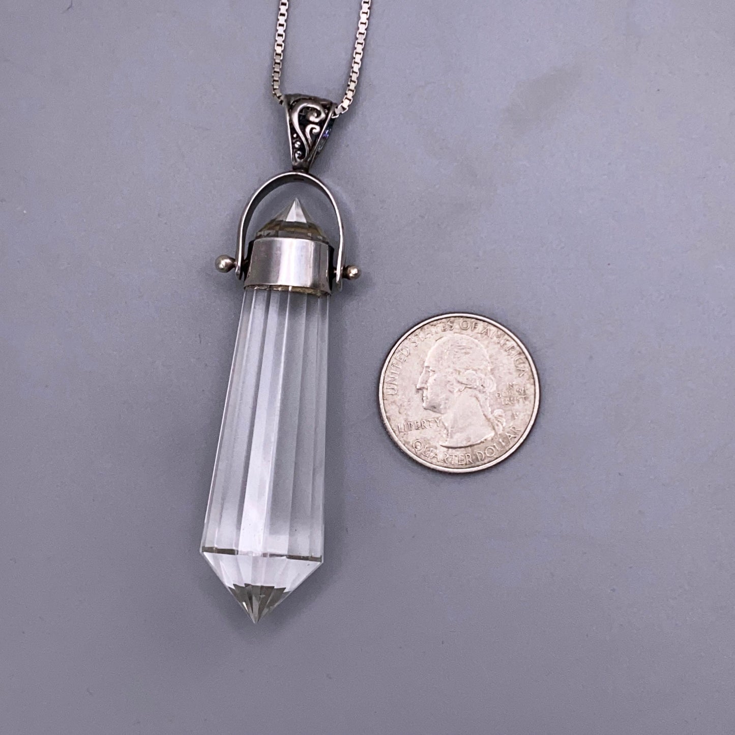 Clear Quartz Point Pendant on Vintage Renewed Chain
