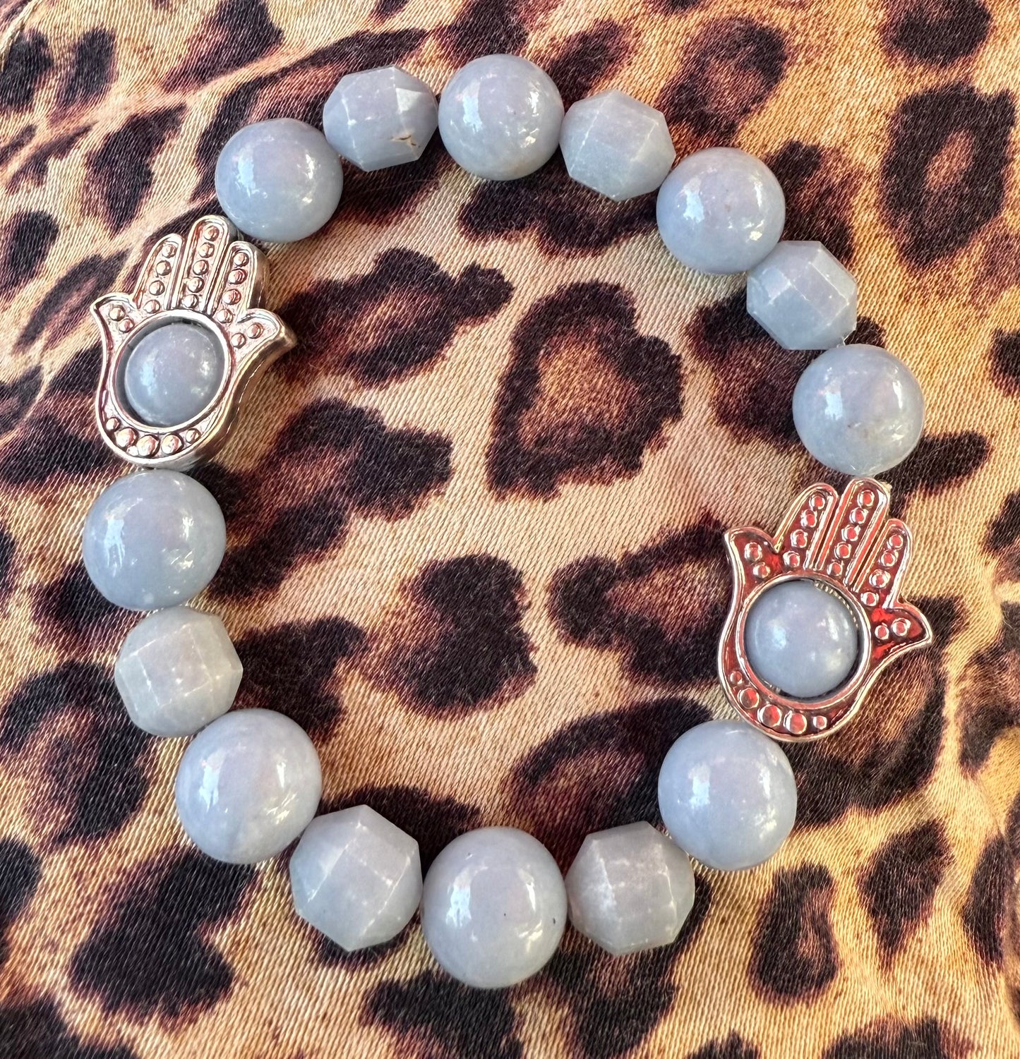 Angelite and Hamsa Beaded Bracelet