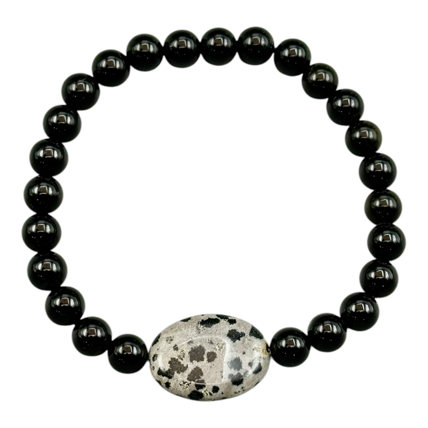 Onyx and Dalmatian Jasper Beaded Gemstone Bracelet