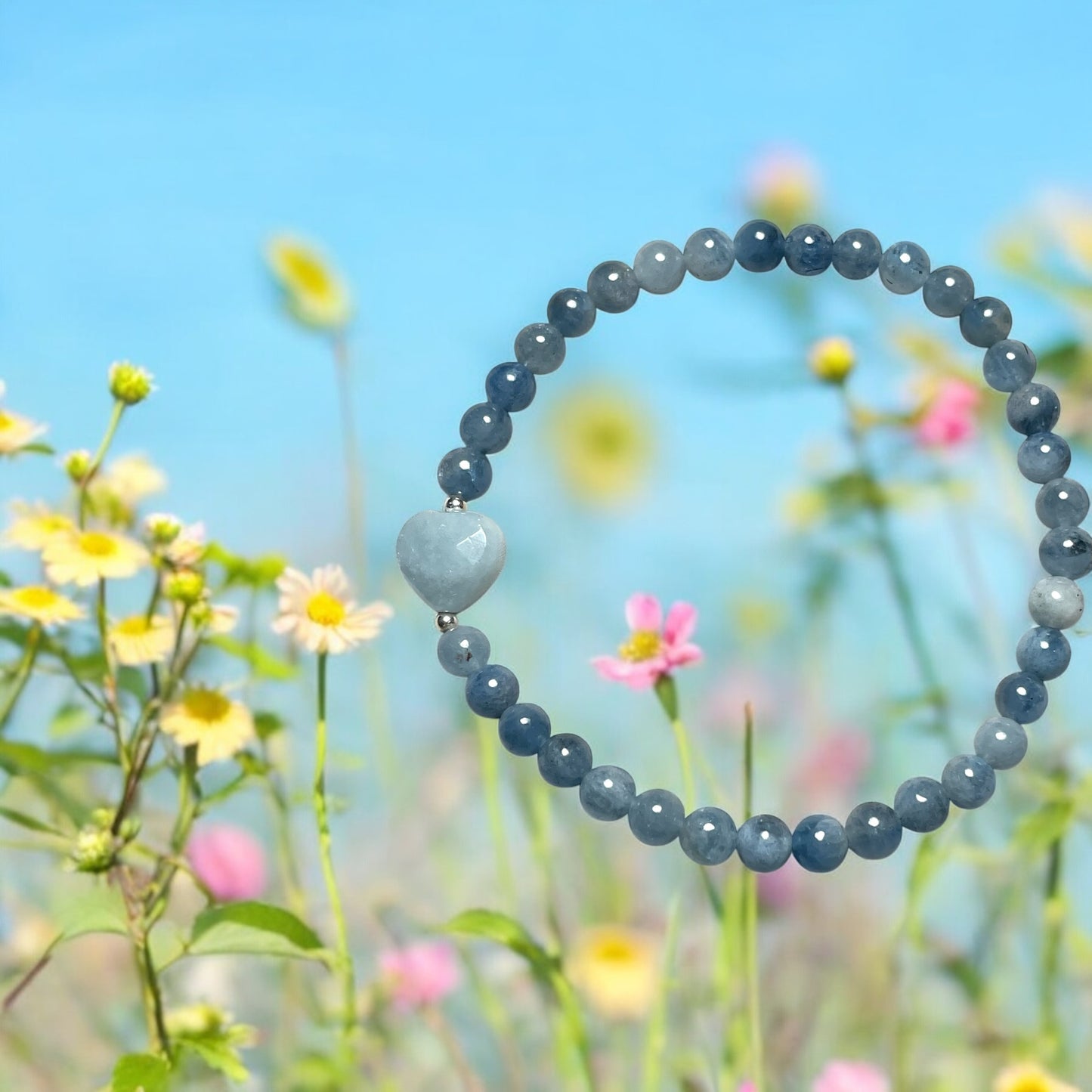 Aquamarine Heart Bracelet with Sterling Silver