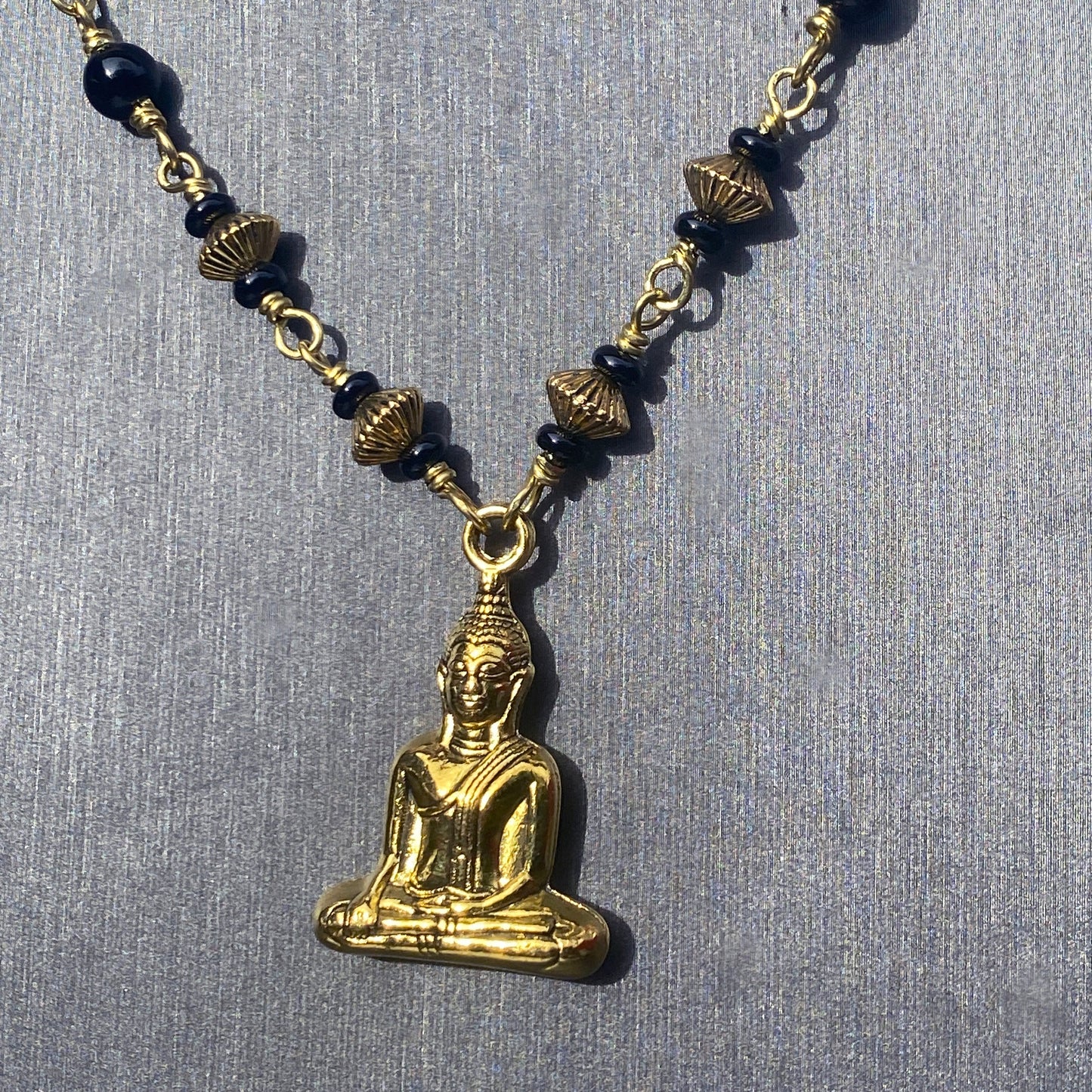 Onyx and Golden Buddha Necklace