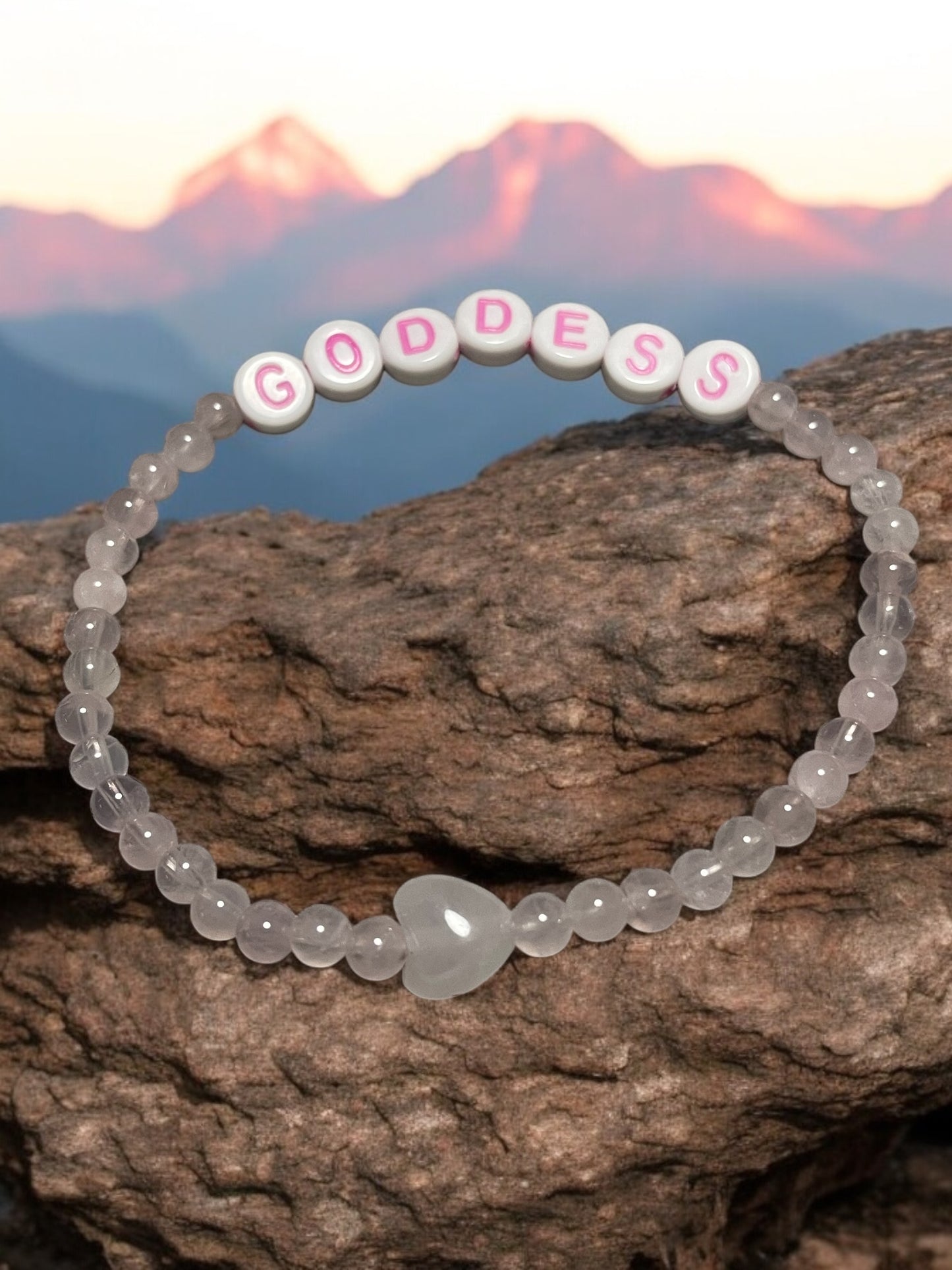 Rose Quartz Goddess and Heart Bracelet
