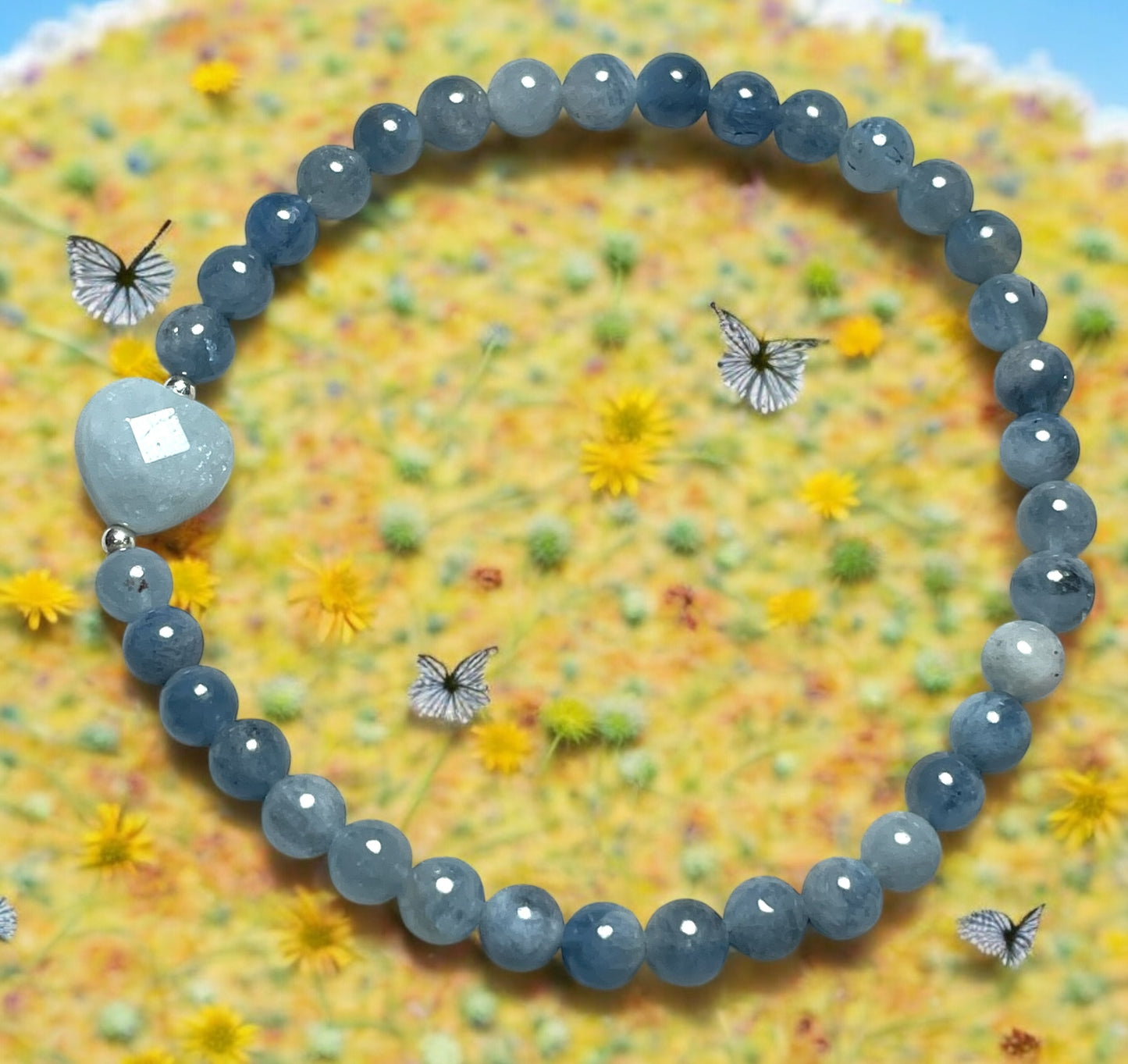 Aquamarine Heart Bracelet with Sterling Silver