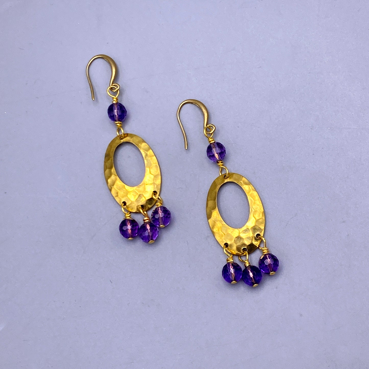 Amethyst and Brass Chandelier Dangle Earrings