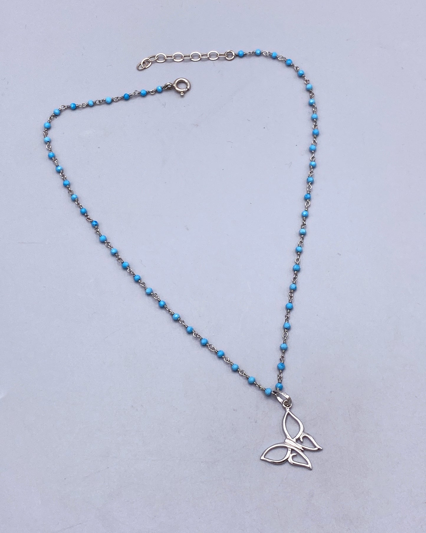 Turquoise and Sterling Silver Butterfly Beaded Necklace