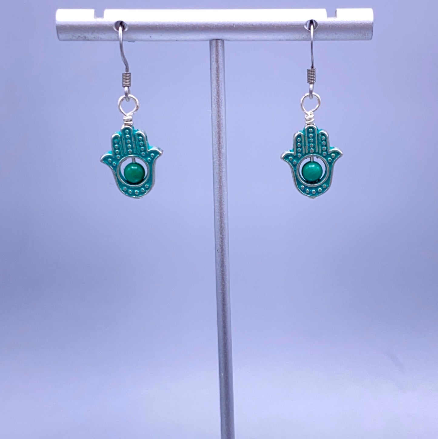 Hamsa Dangle Earrings with Turquoise
