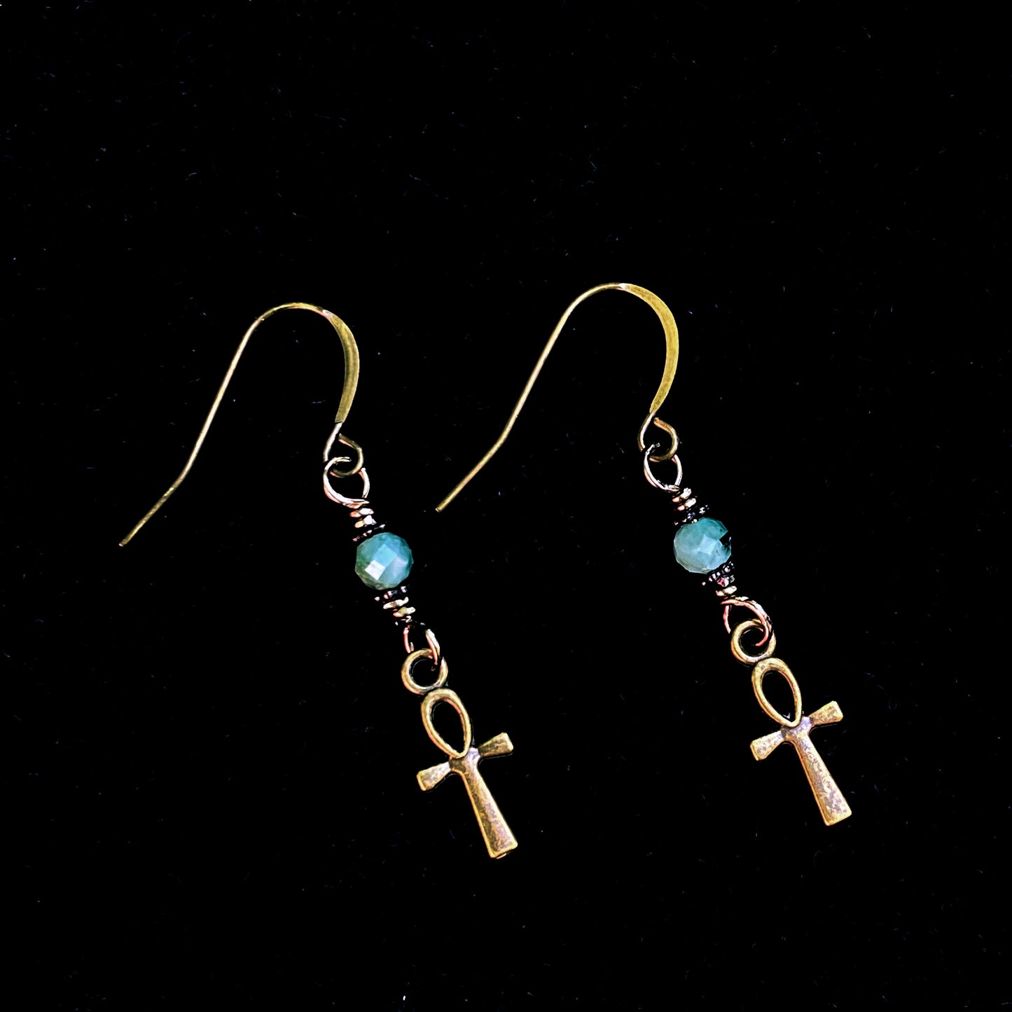 Enerald with brass Ankh Earrings