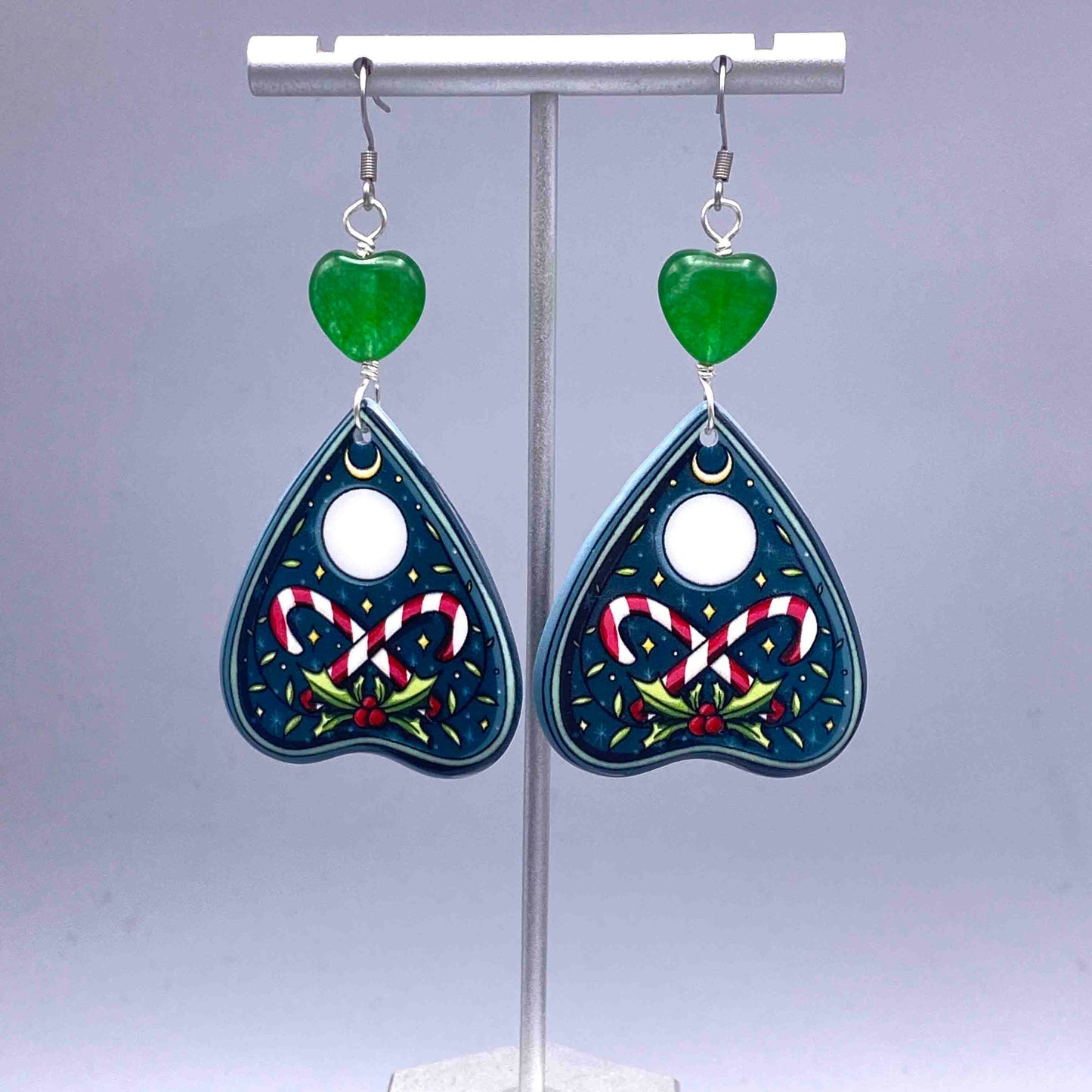 Jade Hearts and a Subtle Witchy Christmas Dangle Earrings