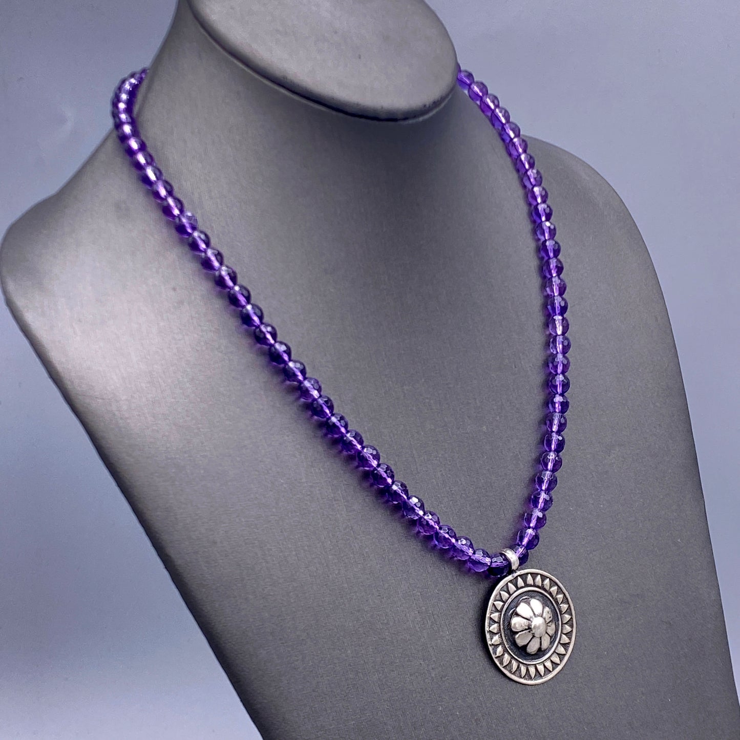 Amethyst Gemstone and Flower Beaded Necklace