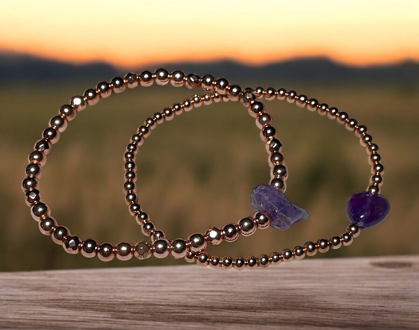 Amethyst Heart Rose Hematite Bracelet Stack