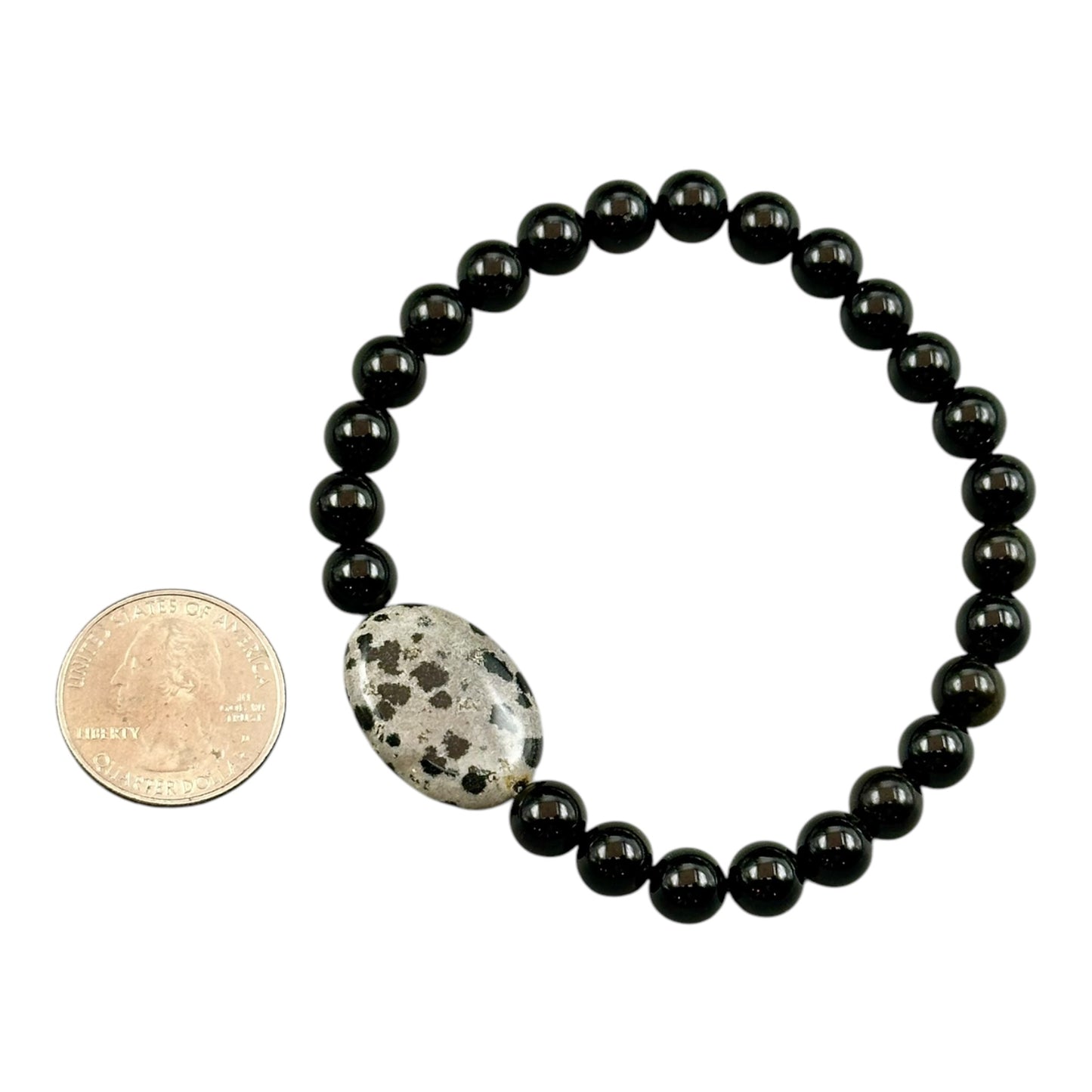 Onyx and Dalmatian Jasper Beaded Gemstone Bracelet