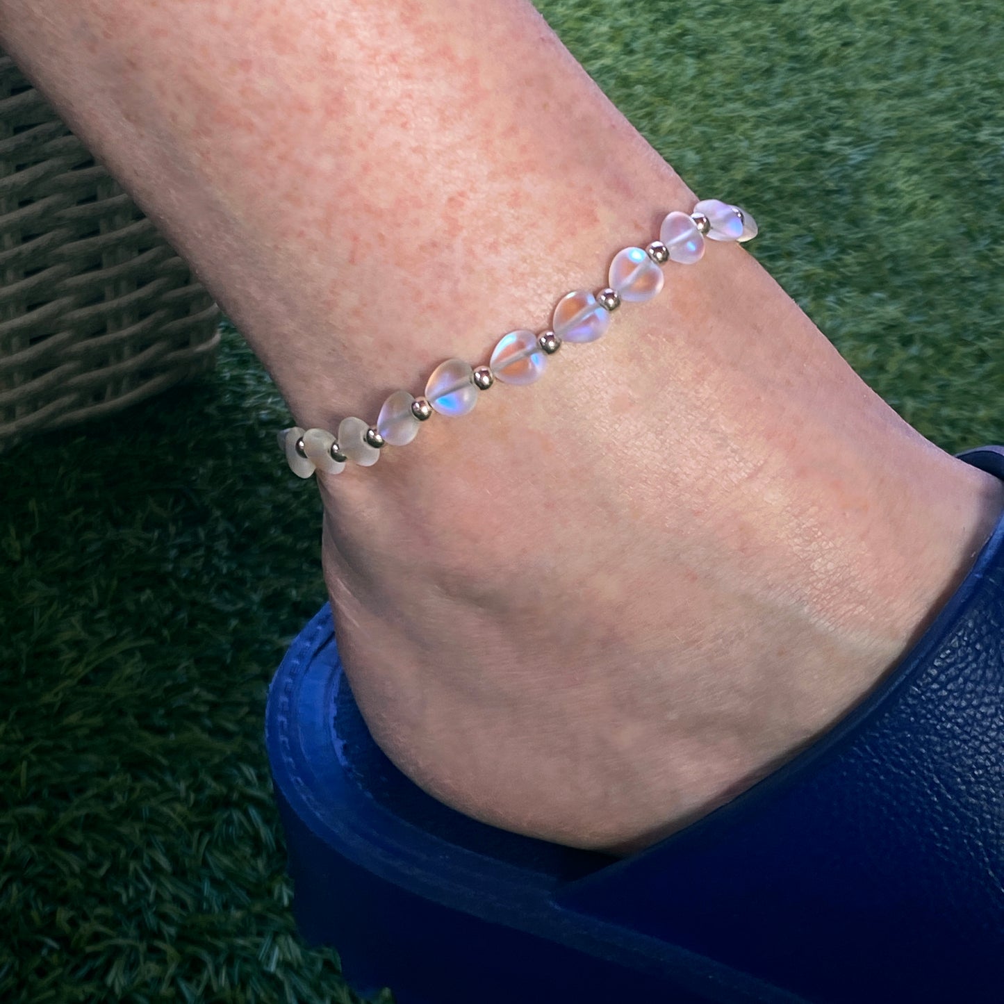 Quartz Heart gemstone and Sterling Silver Anklet
