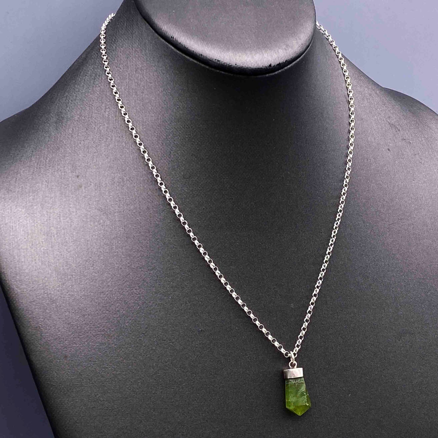 Peridot gemstone point sterling silver chain Necklace