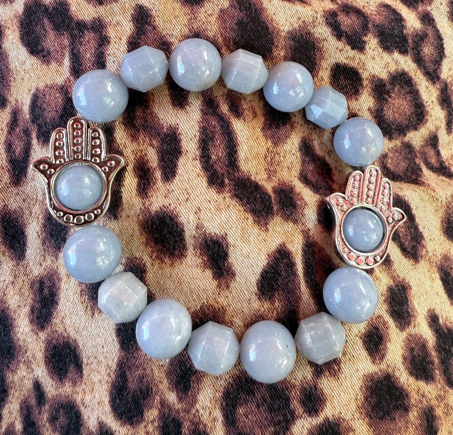 Angelite and Hamsa Beaded Bracelet