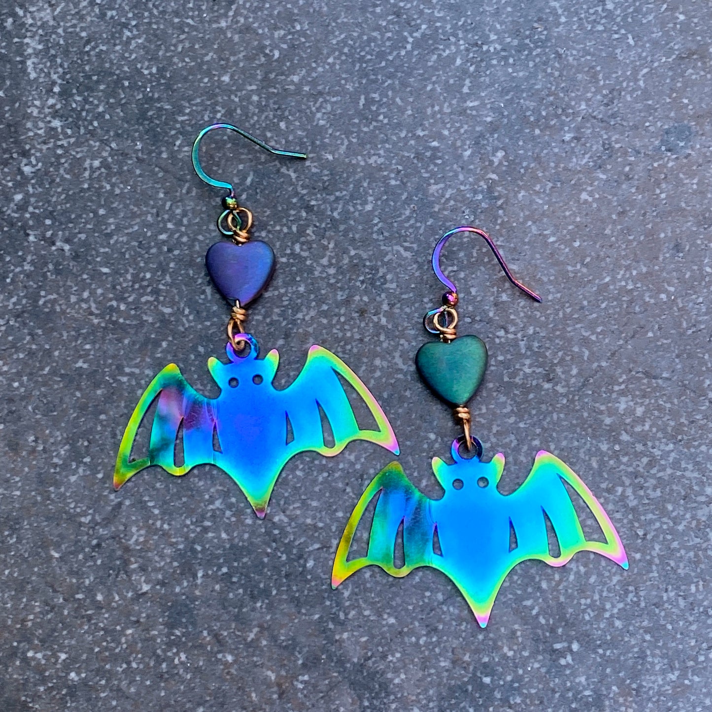 Bat Dangle Earrings with Hearts