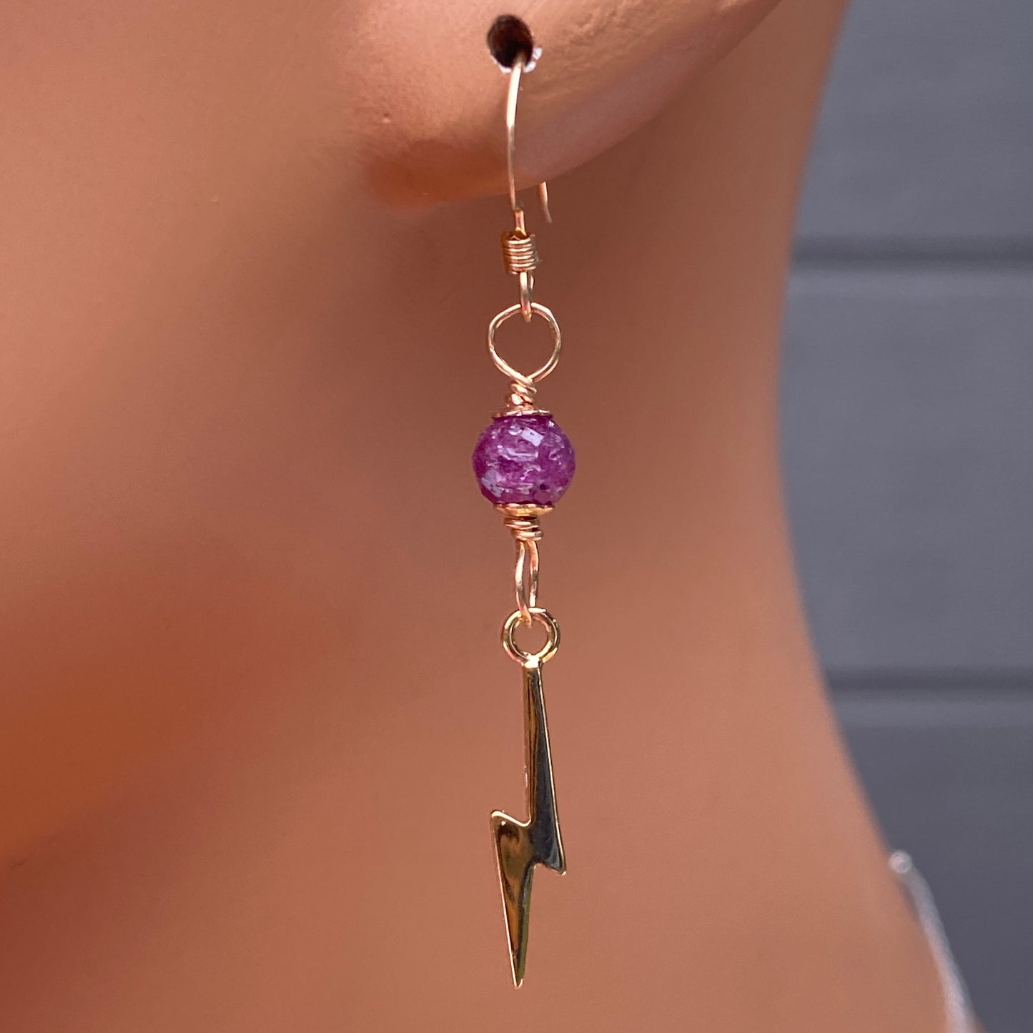 Ruby gemstone and Bolt dangle Earrings