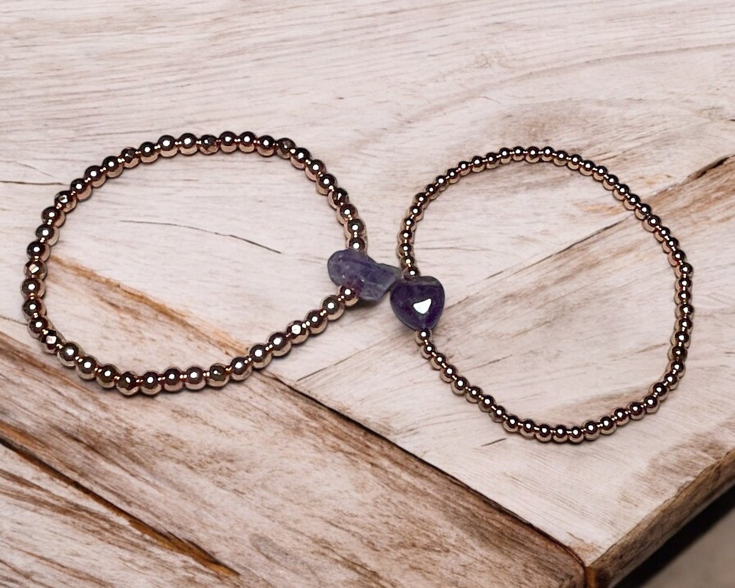 Amethyst Heart Rose Hematite Bracelet Stack