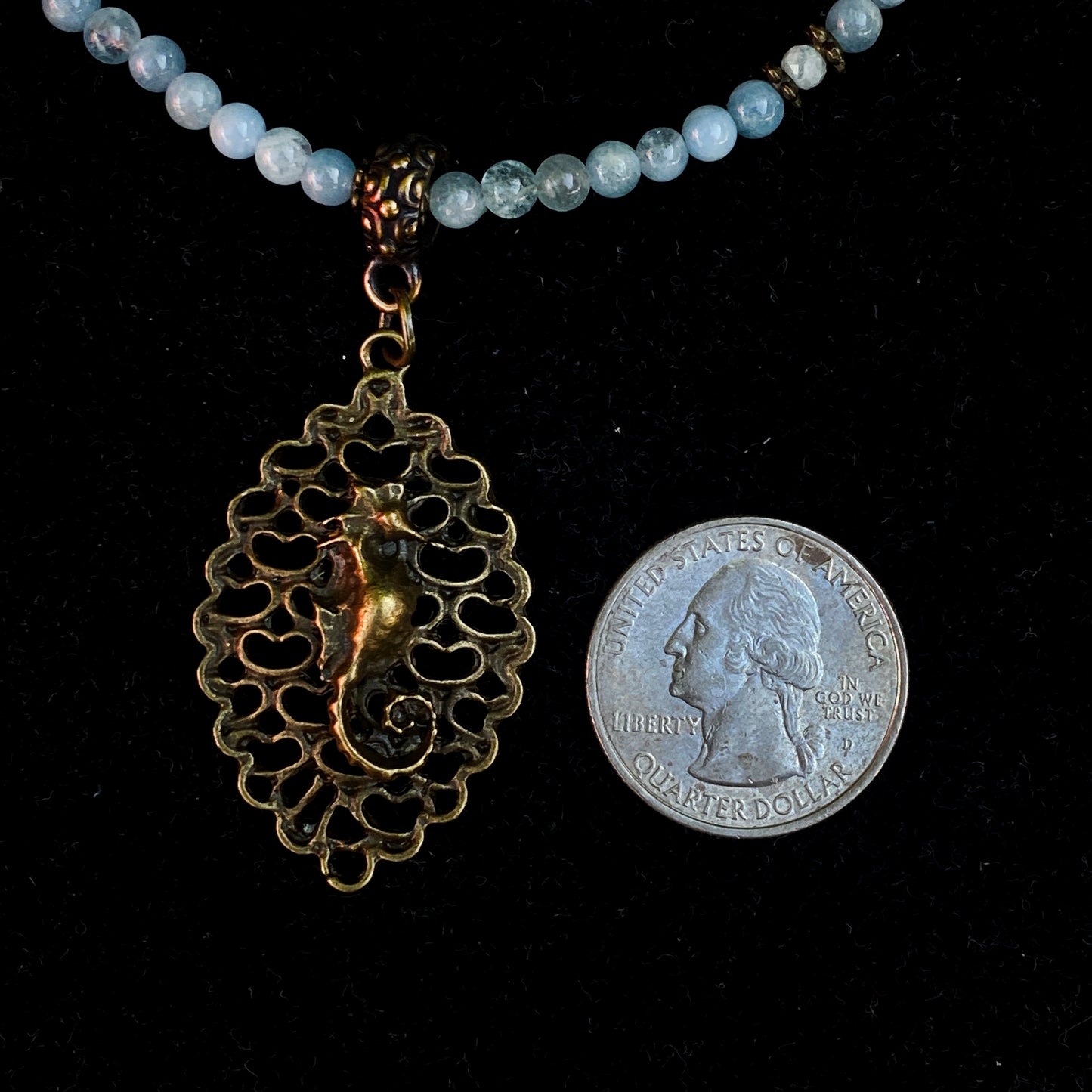 Aquamarine and Seahorse Necklace