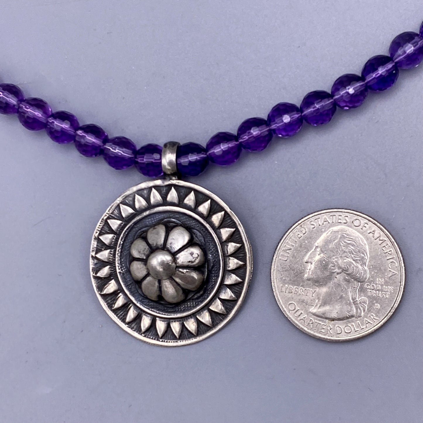Amethyst Gemstone and Flower Beaded Necklace