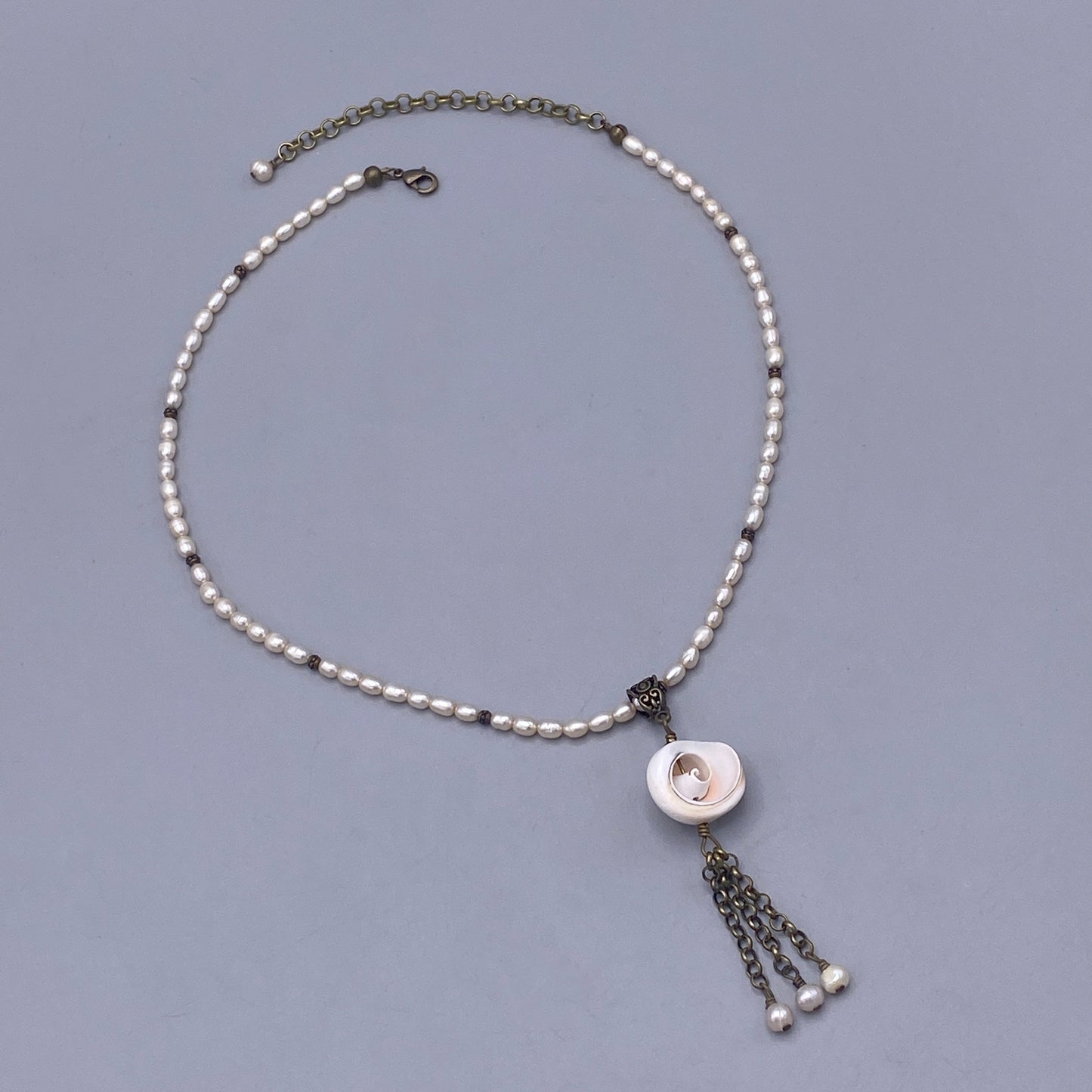 Shell Pendant Tassel on Pearl Beaded Necklace