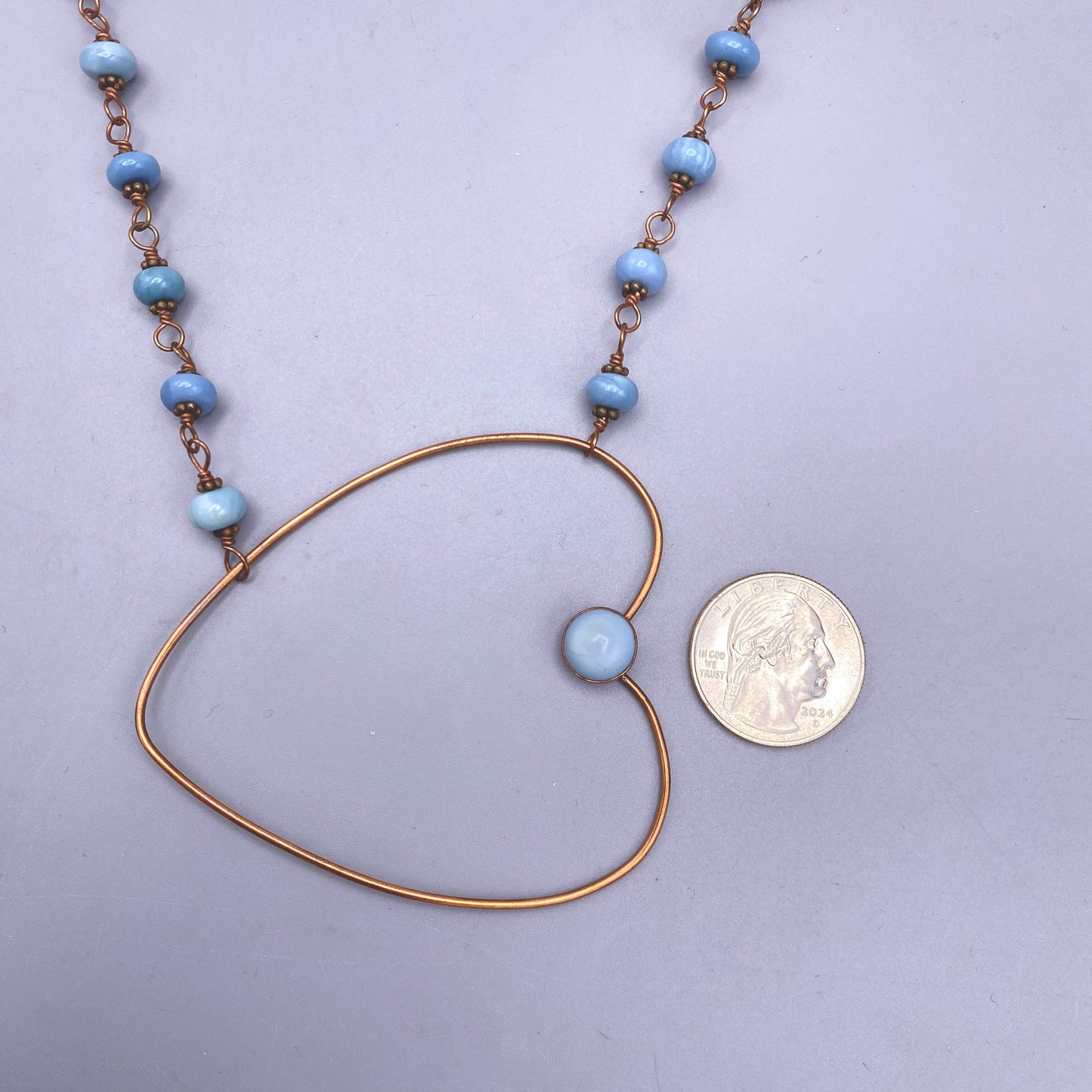Blue Opal and Copper Heart Necklace