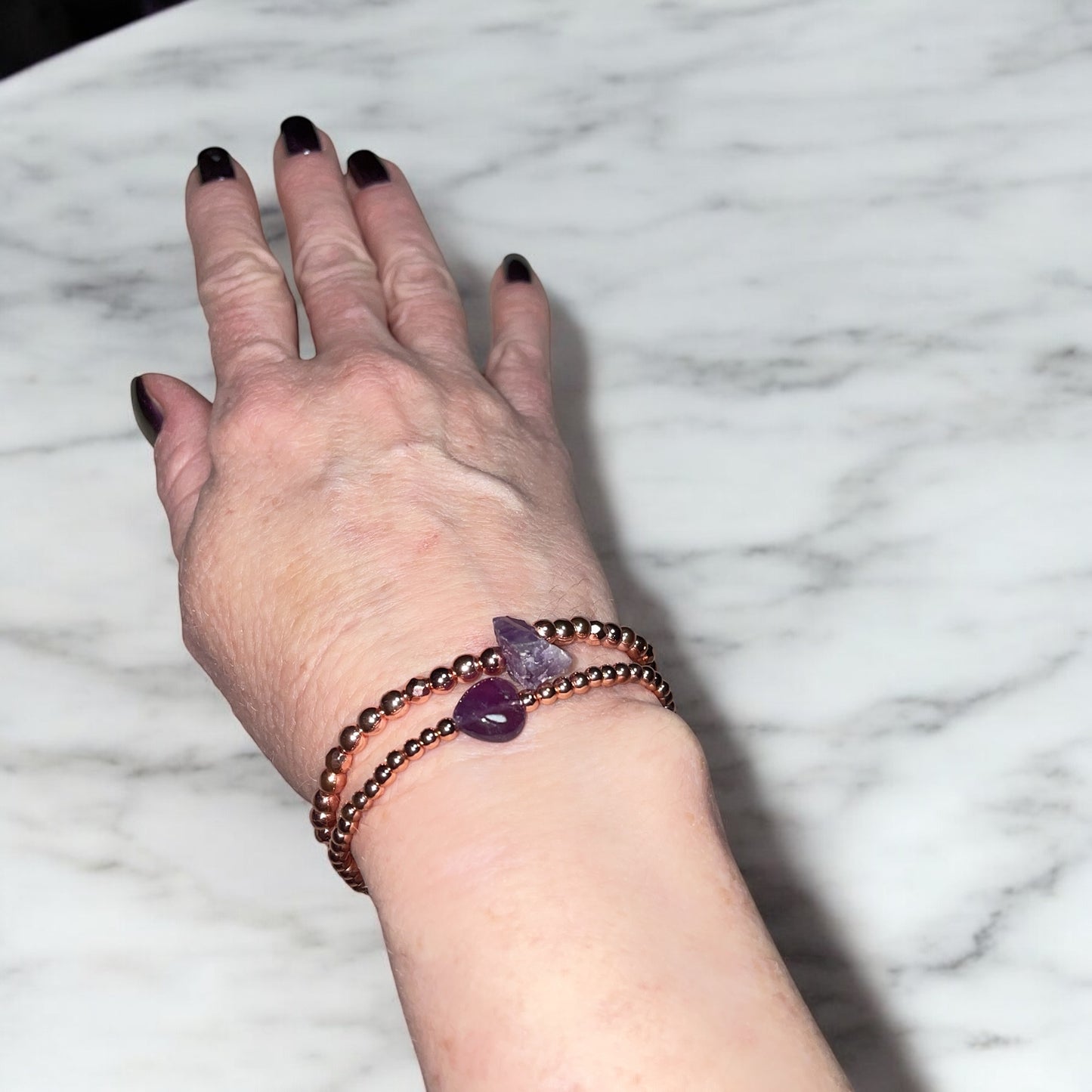 Amethyst Heart Rose Hematite Bracelet Stack