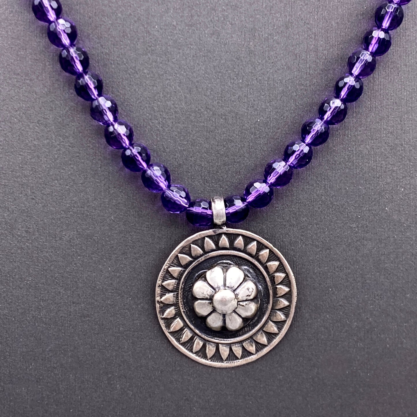 Amethyst Gemstone and Flower Beaded Necklace
