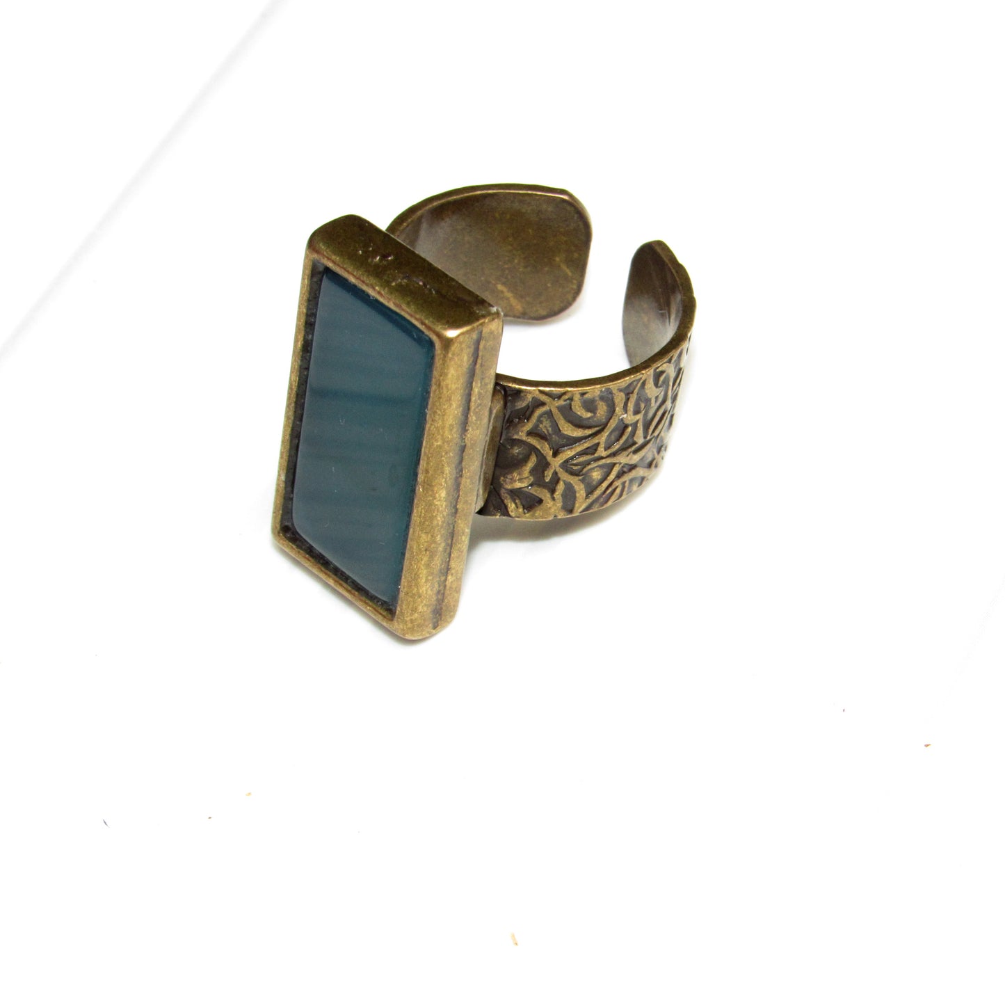 Green Onyx gemstone adjustable Bronze Ring