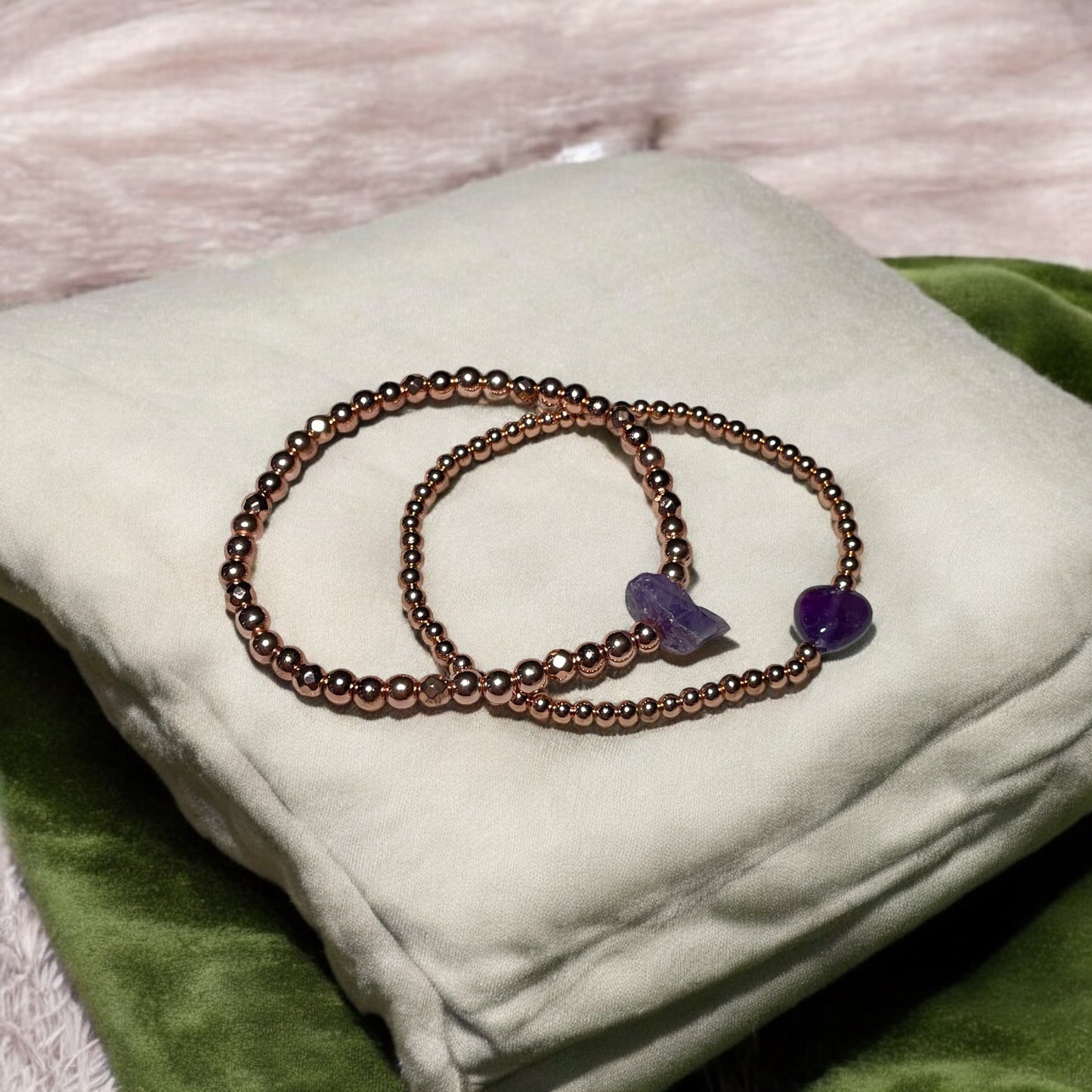 Amethyst Heart Rose Hematite Bracelet Stack