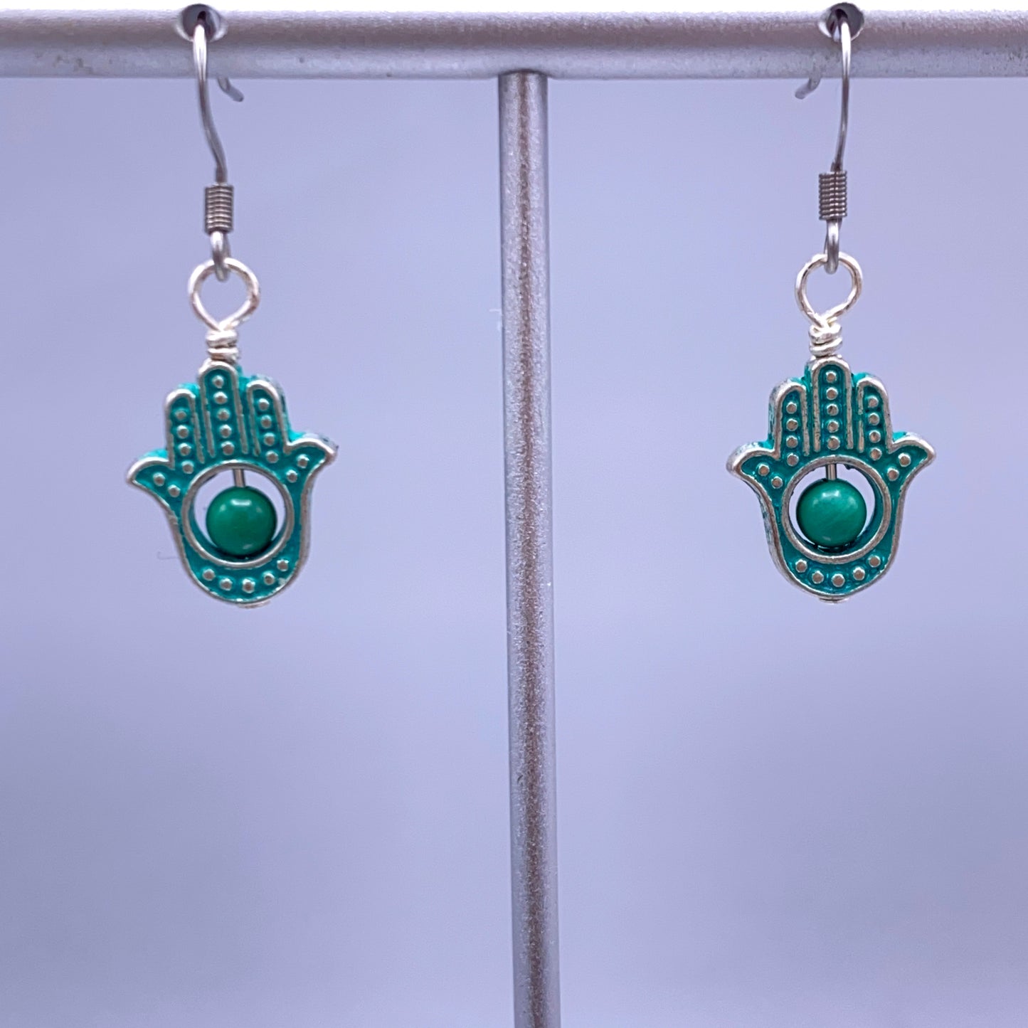 Hamsa Dangle Earrings with Turquoise