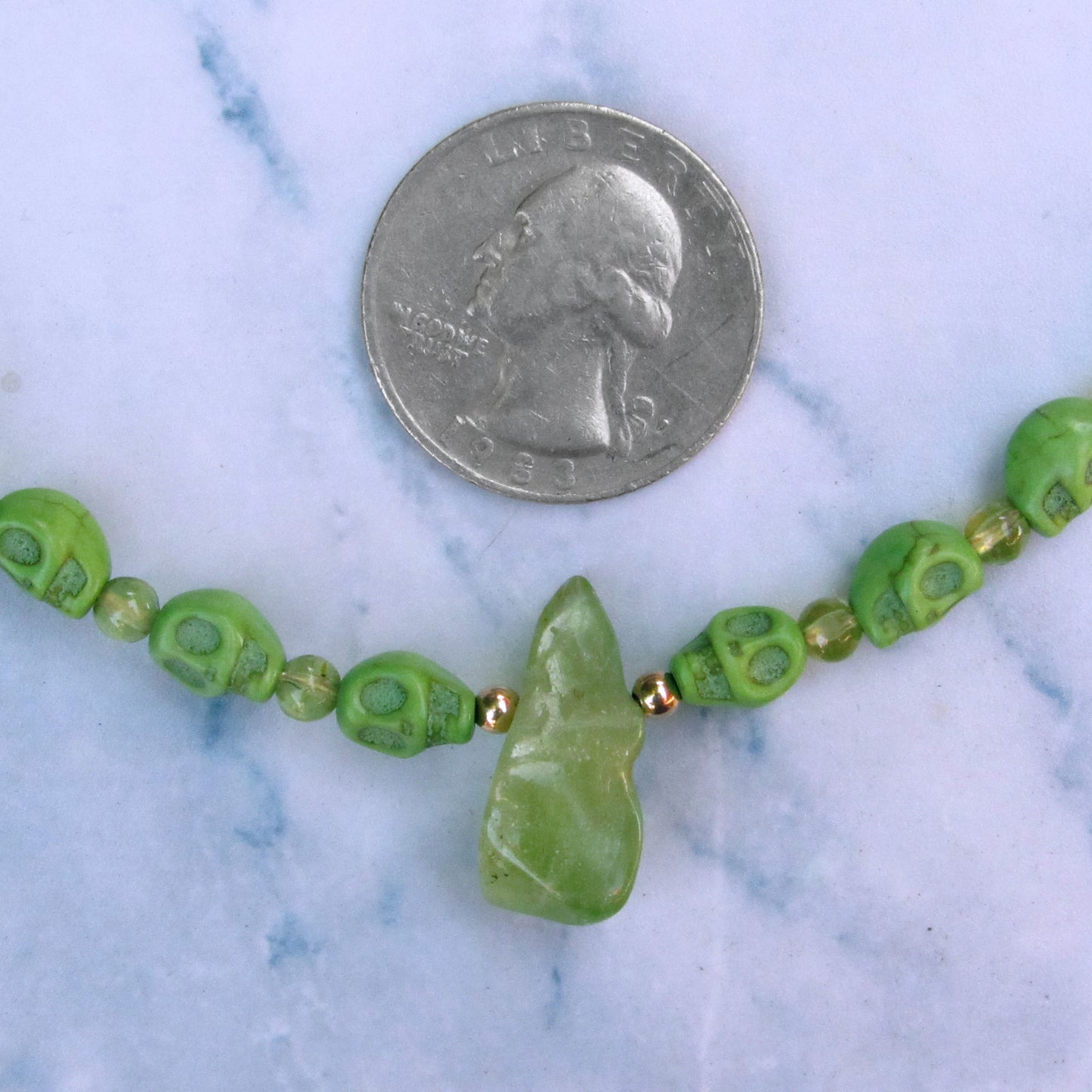 Peridot and Skull Necklace