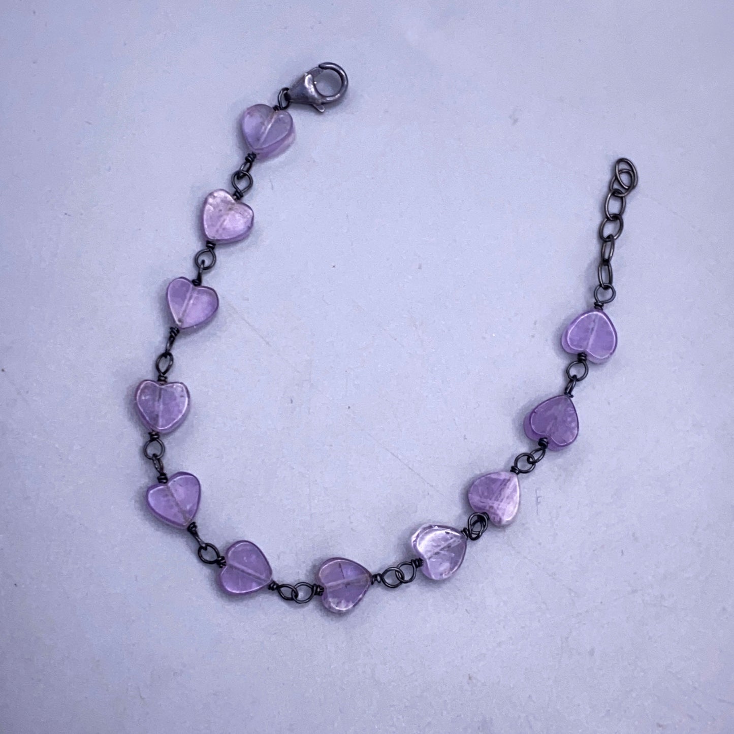 Amethyst Heart and Sterliing Silver Bracelet
