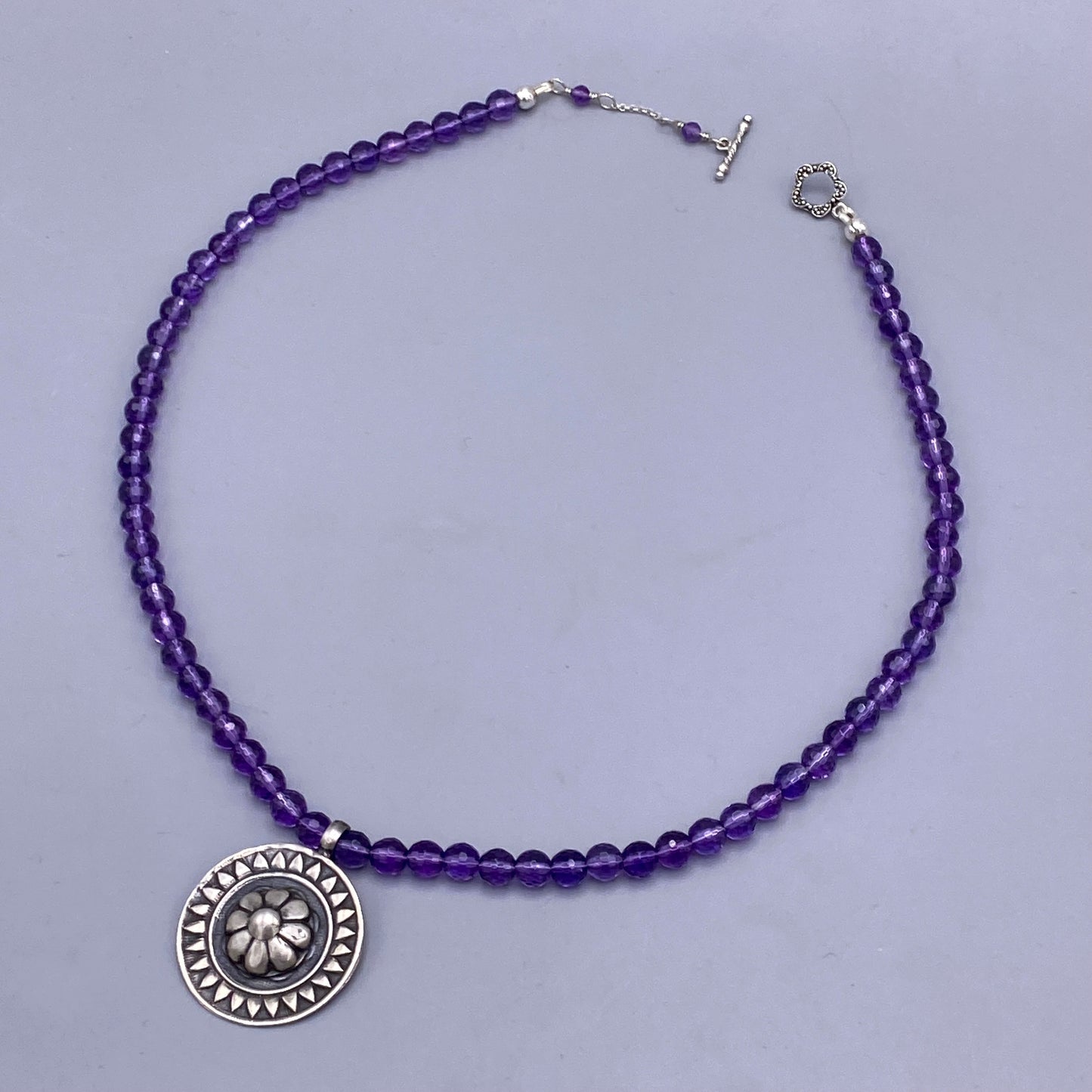 Amethyst Gemstone and Flower Beaded Necklace
