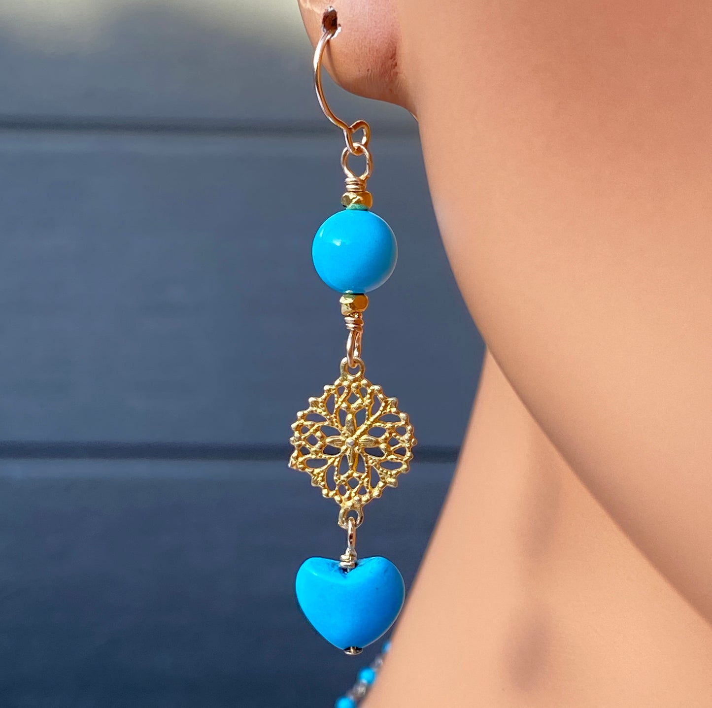 Turquoise gemstone Heart Earrings
