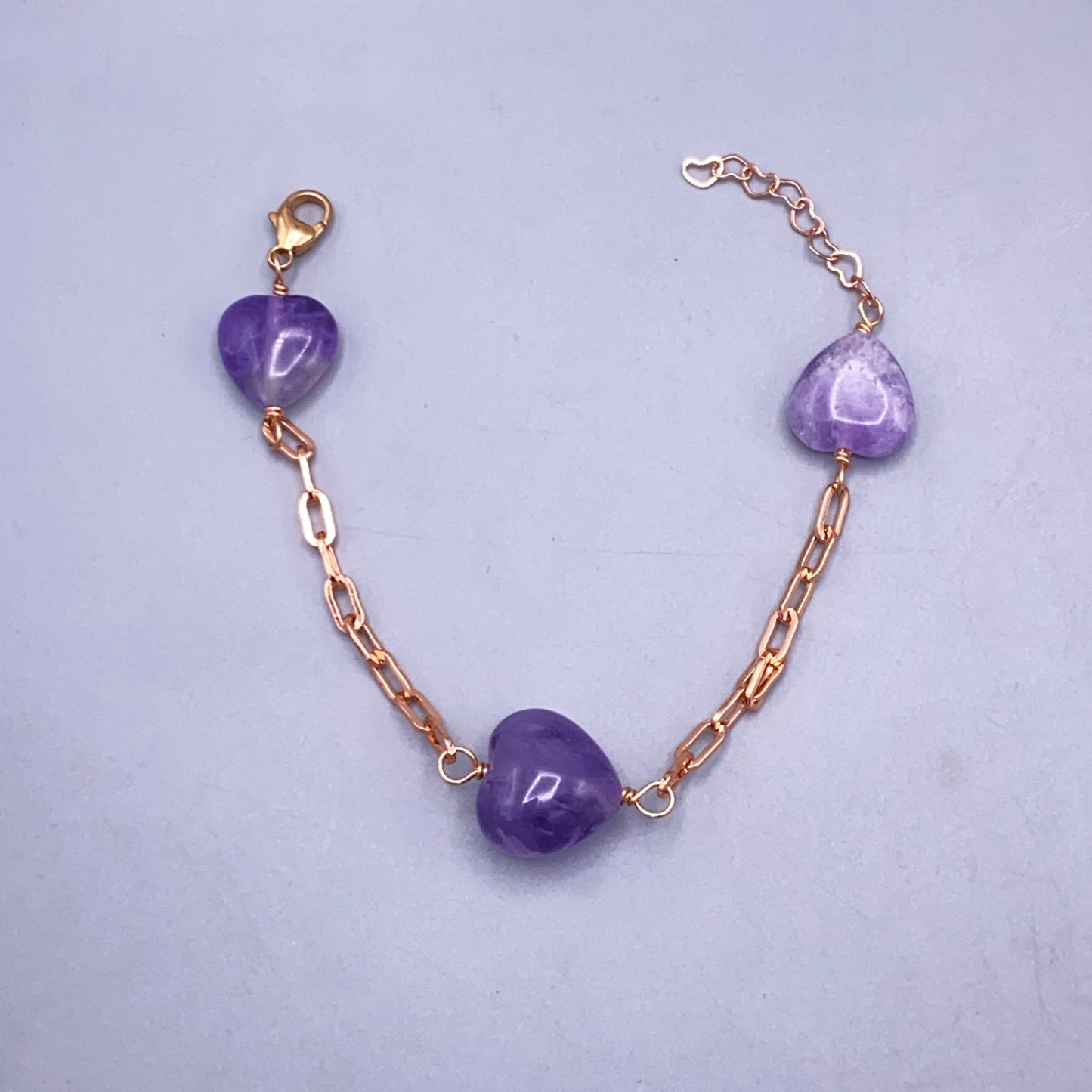 Amethyst Heart Gemstone and 14kt Rose Gold Fill Bracelet