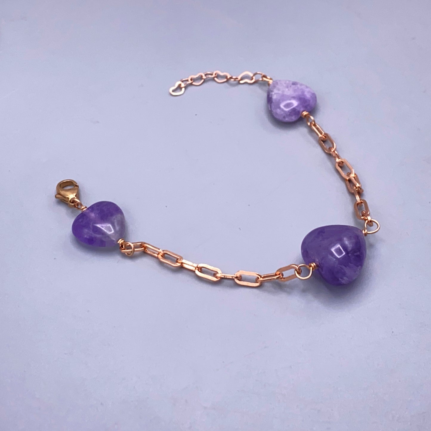 Amethyst Heart Gemstone and 14kt Rose Gold Fill Bracelet